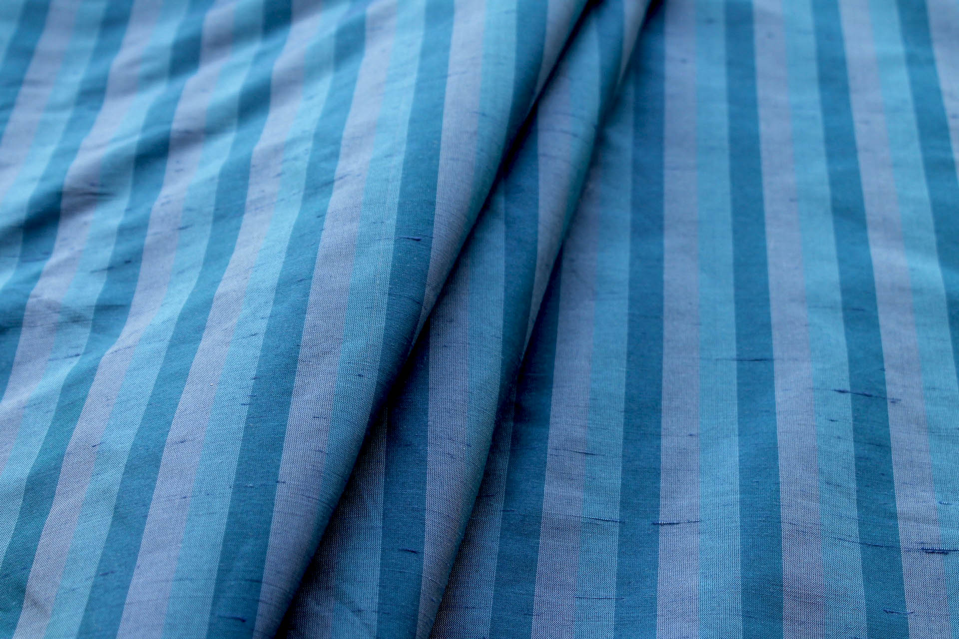 Wide Striped Silk Dupion - Blue fabric