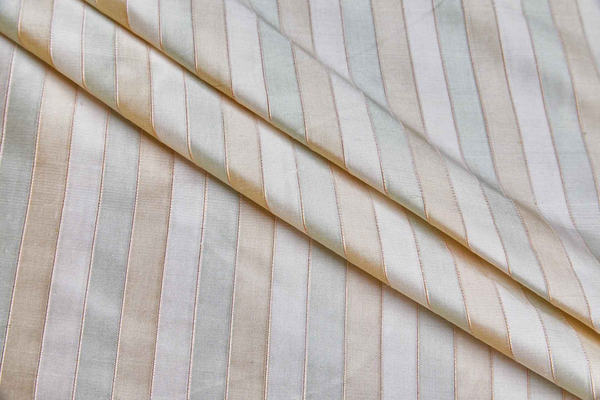 Wide Striped Silk Dupion - Cream Gold and Sage fabric