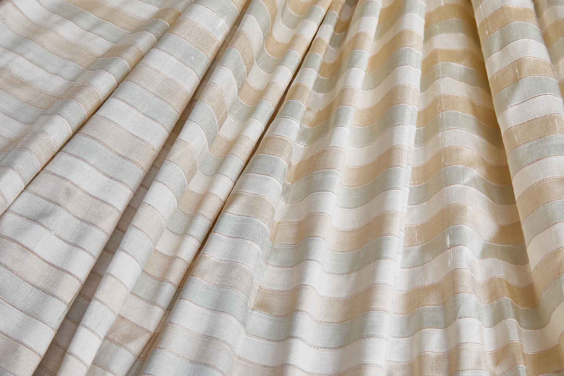 Wide Striped Silk Dupion - Cream Gold and Sage fabric, image 4 of 6