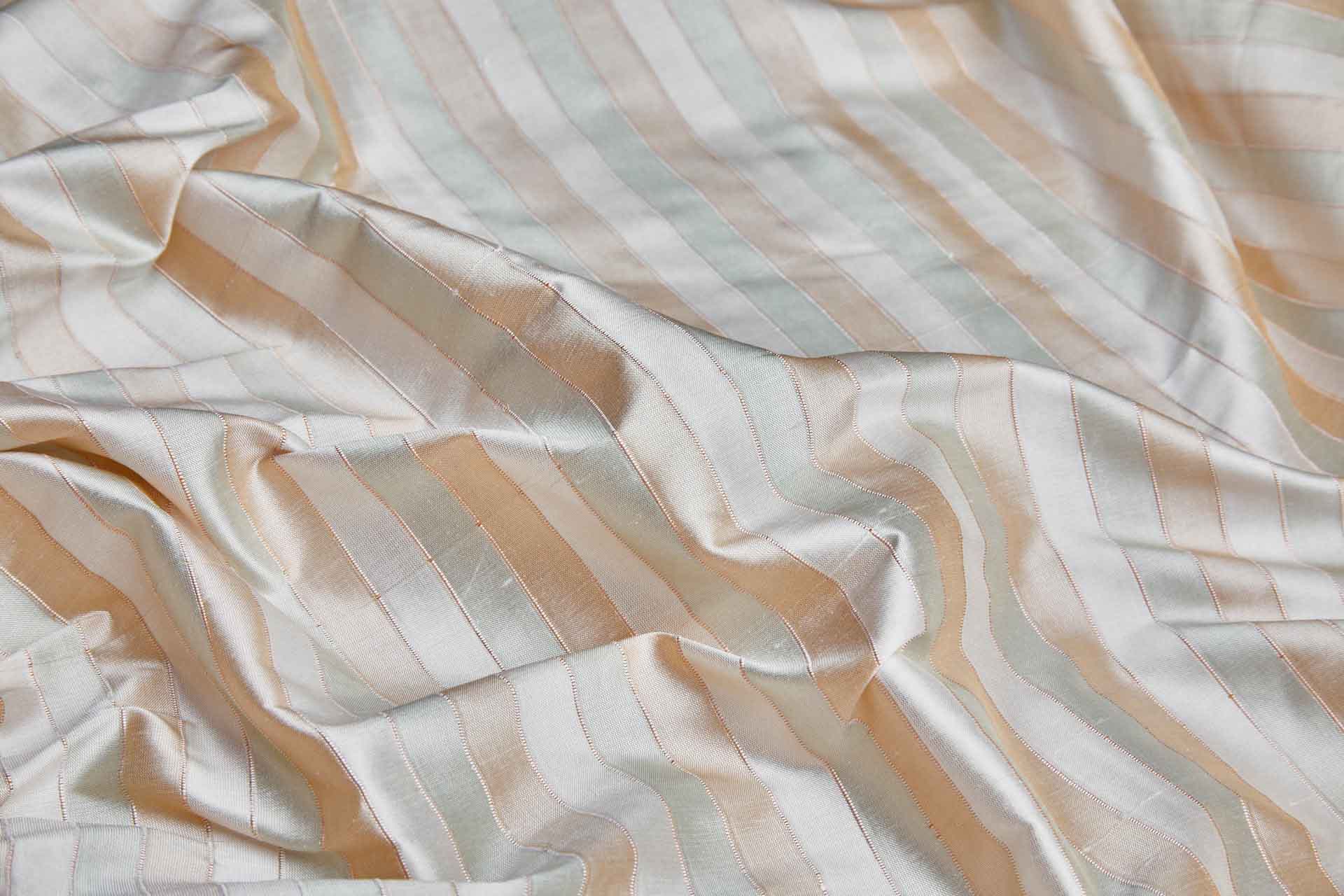 Wide Striped Silk Dupion - Cream Gold and Sage fabric, image 5 of 6