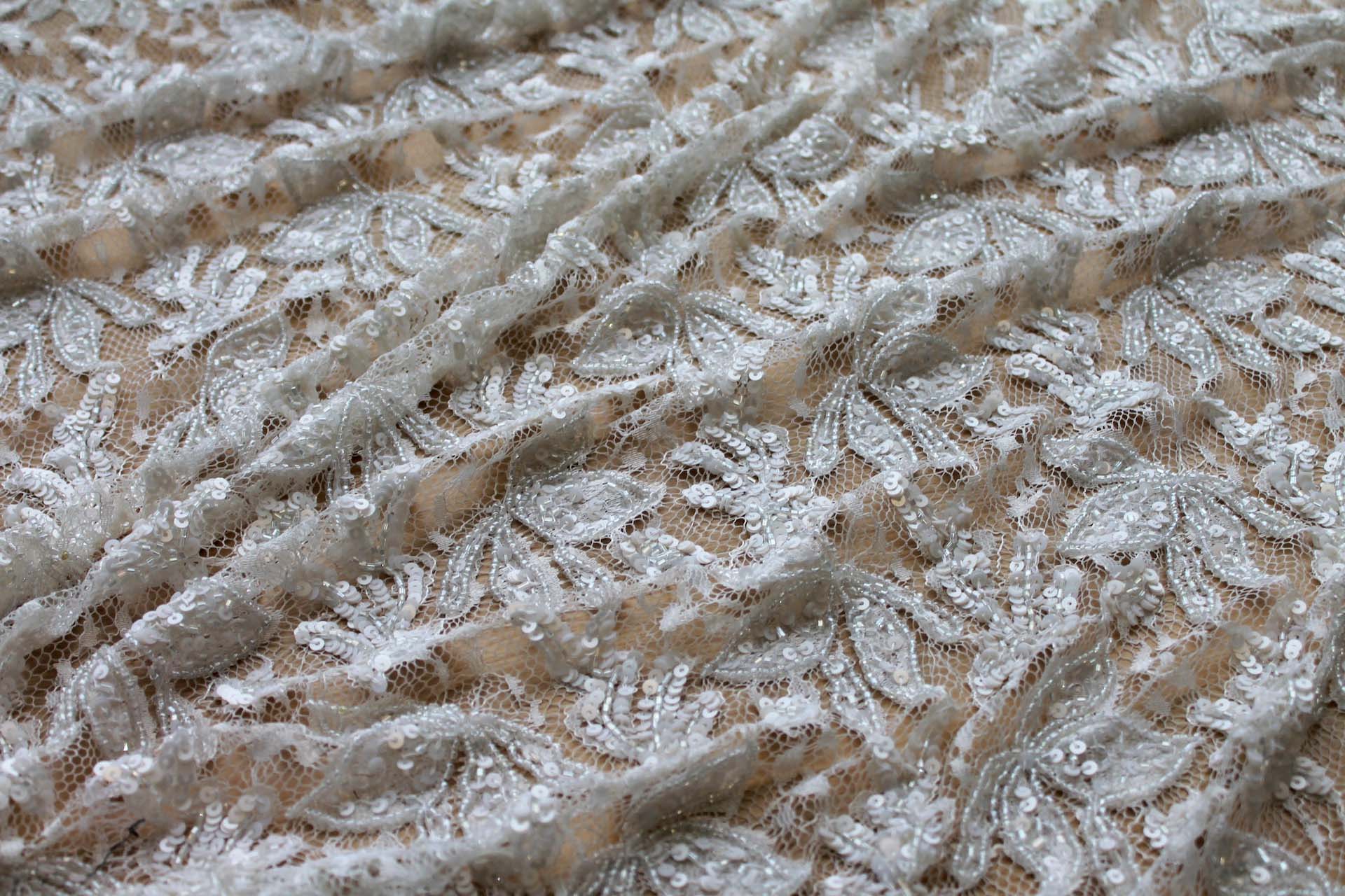 Beaded and Sequinned Lace in Ivory fabric, image 2 of 8