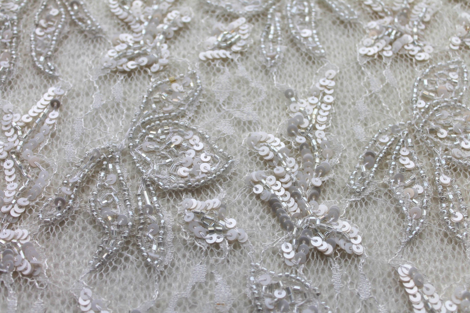 Beaded and Sequinned Lace in Ivory fabric, image 5 of 8