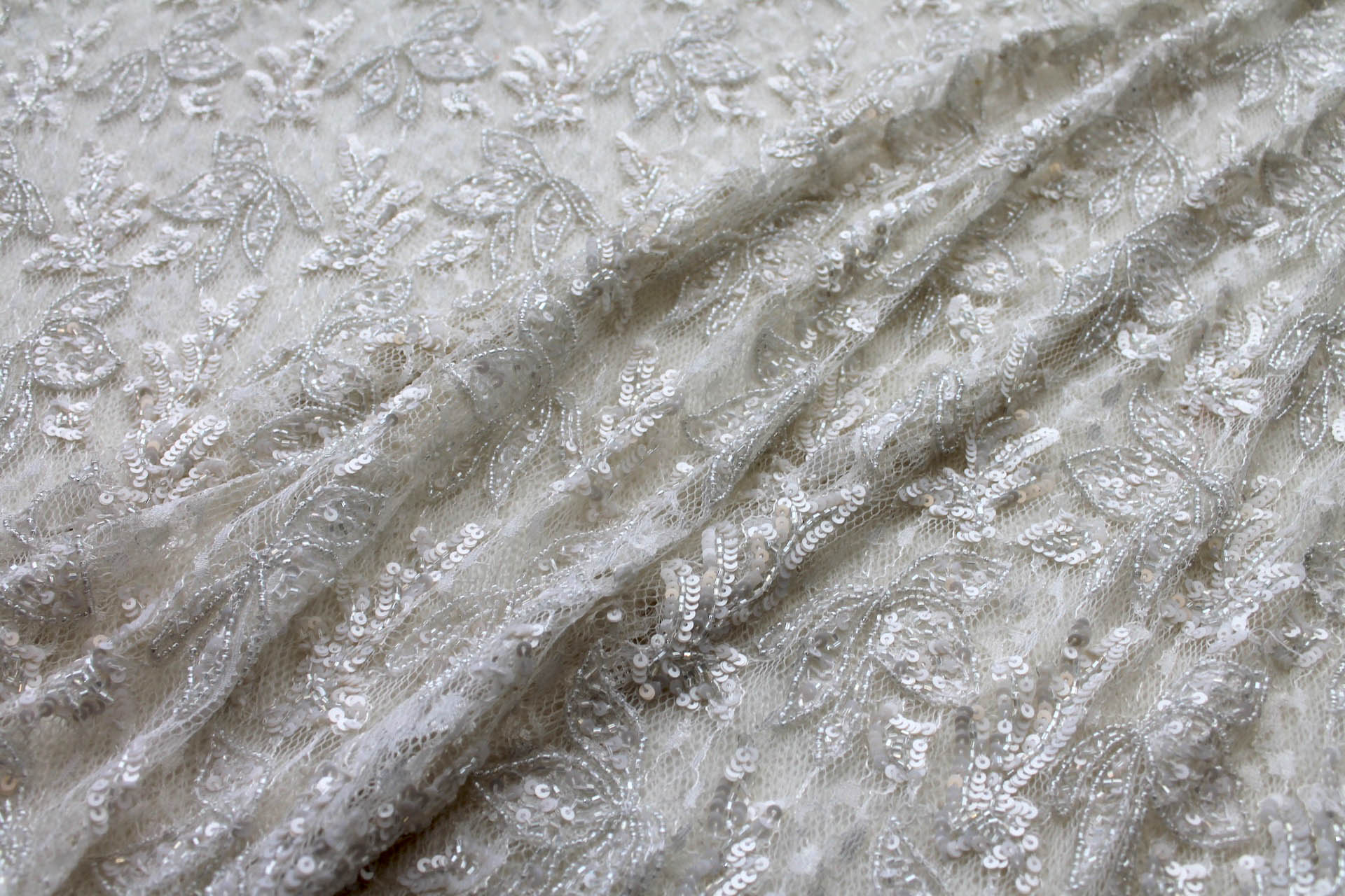 Beaded and Sequinned Lace in Ivory fabric