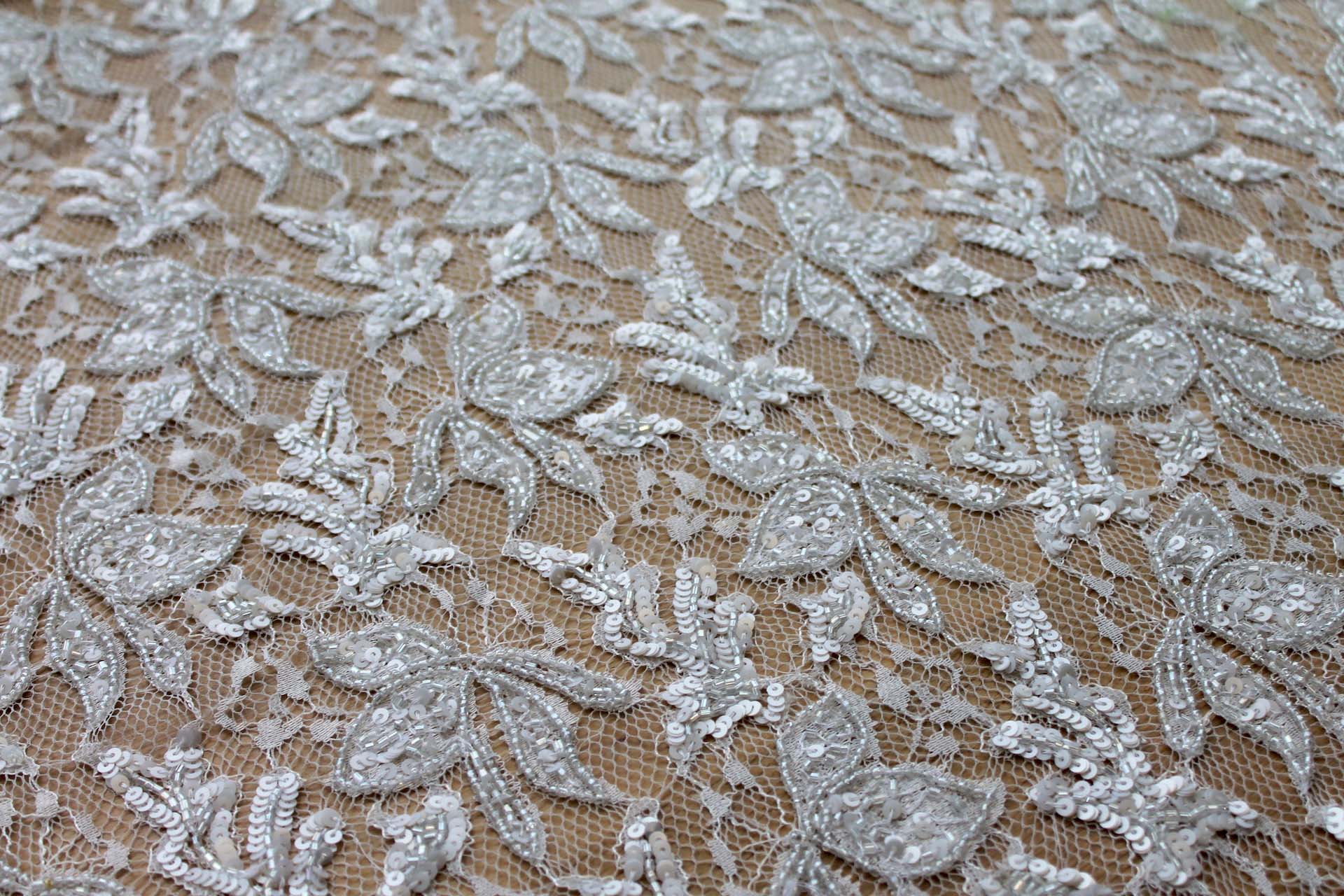 Beaded and Sequinned Lace in Ivory fabric, image 7 of 8