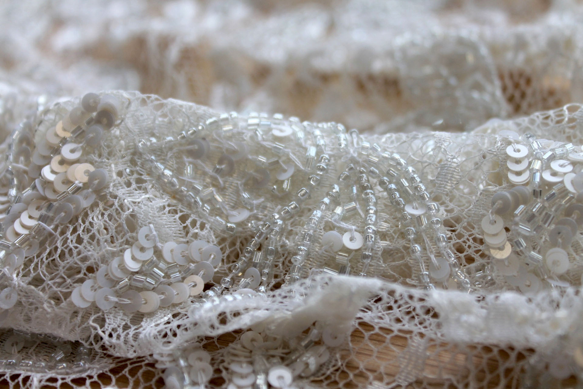 Beaded and Sequinned Lace in Ivory fabric, image 8 of 8
