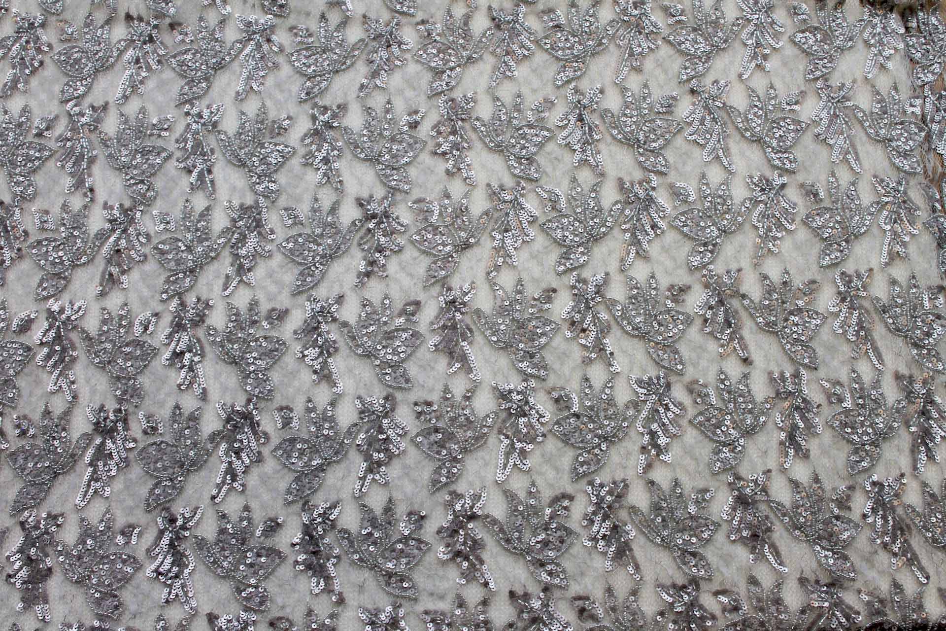 Beaded and Sequinned Lace in Silver fabric, image 3 of 9