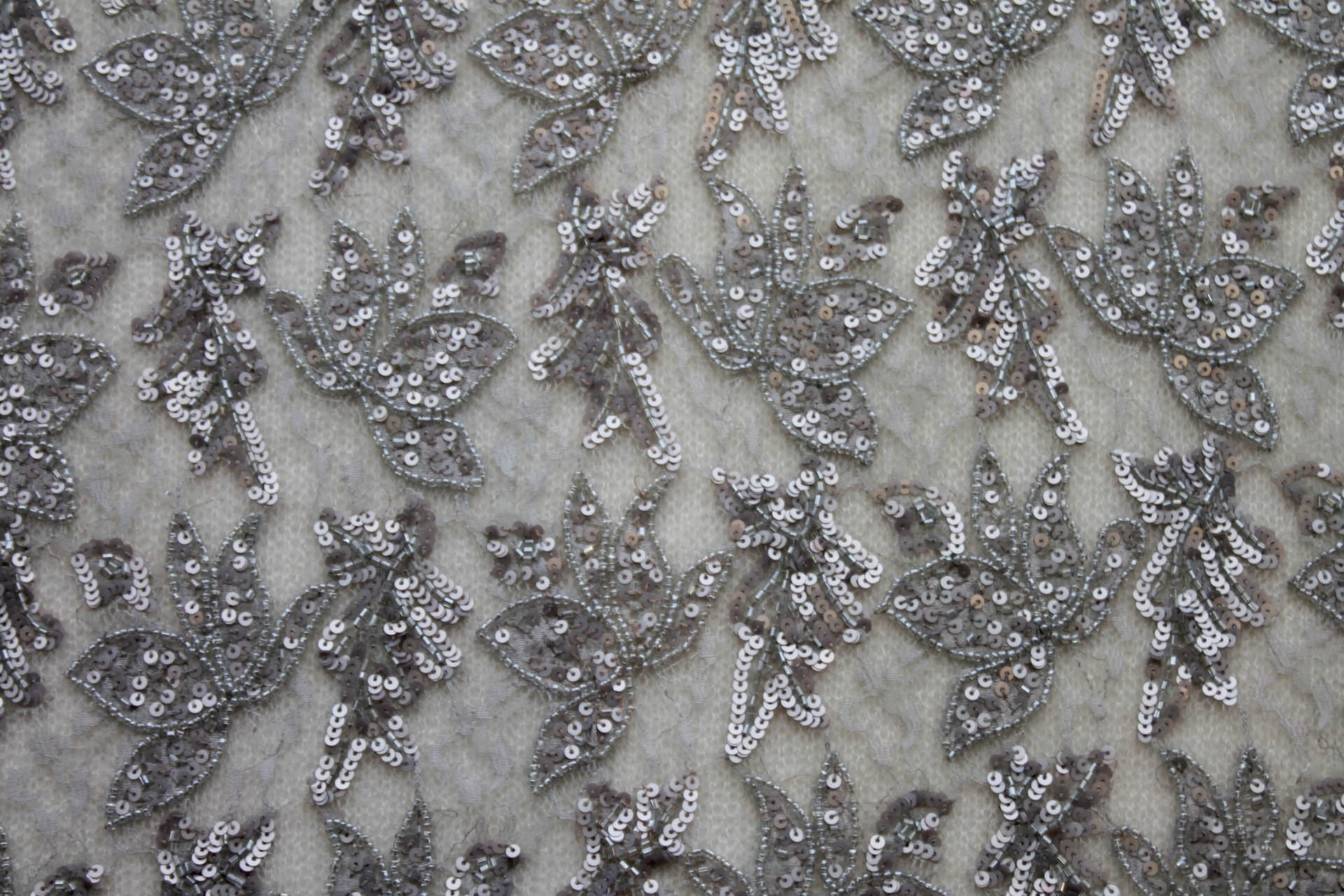 Beaded and Sequinned Lace in Silver fabric, image 4 of 9