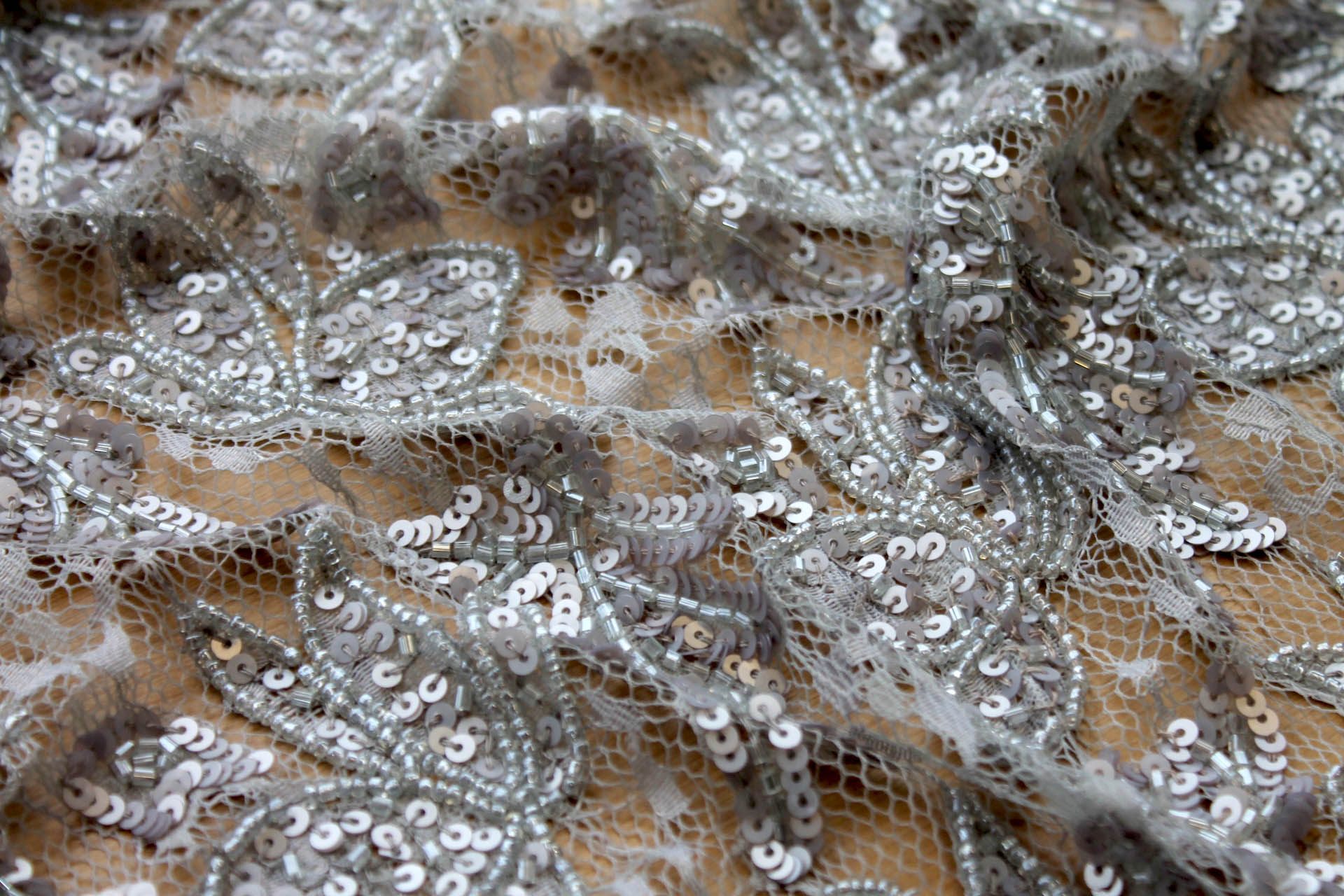 Beaded and Sequinned Lace in Silver fabric, image 5 of 9