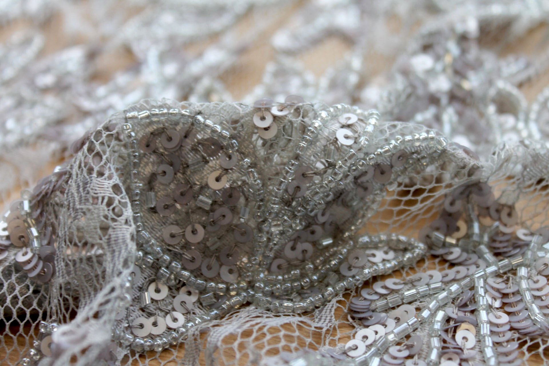 Beaded and Sequinned Lace in Silver fabric, image 7 of 9