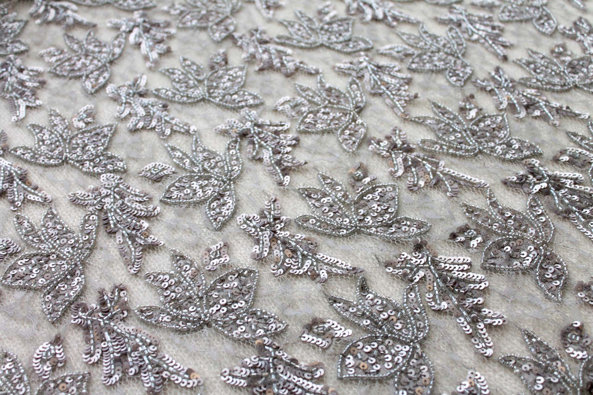 Beaded and Sequinned Lace in Silver fabric, image 8 of 9