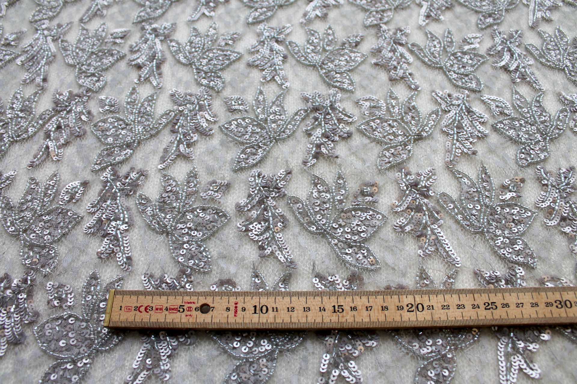 Beaded and Sequinned Lace in Silver fabric, image 9 of 9