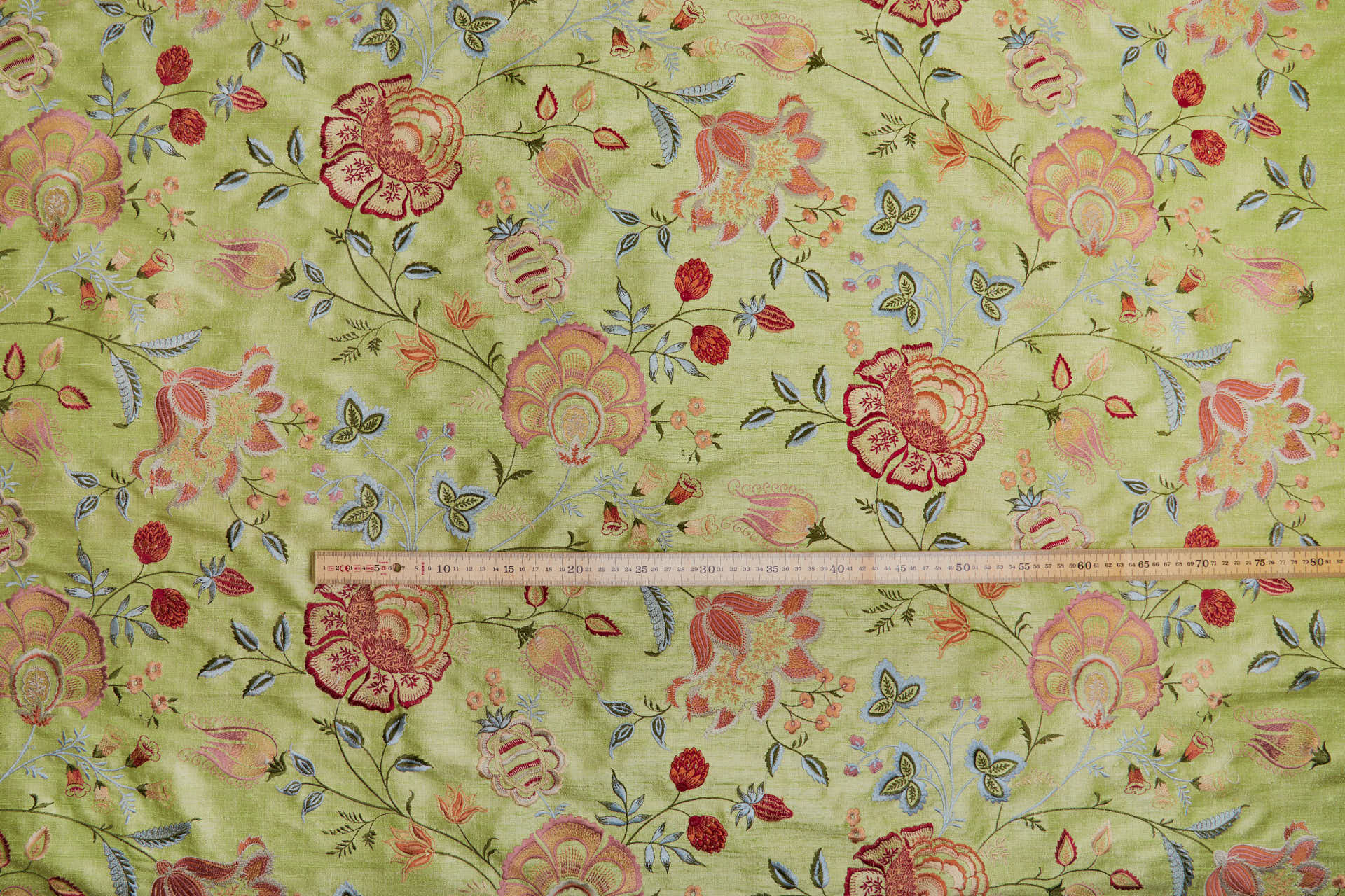 Lime Textured Raw Silk with Floral Embroidery fabric, image 11 of 11
