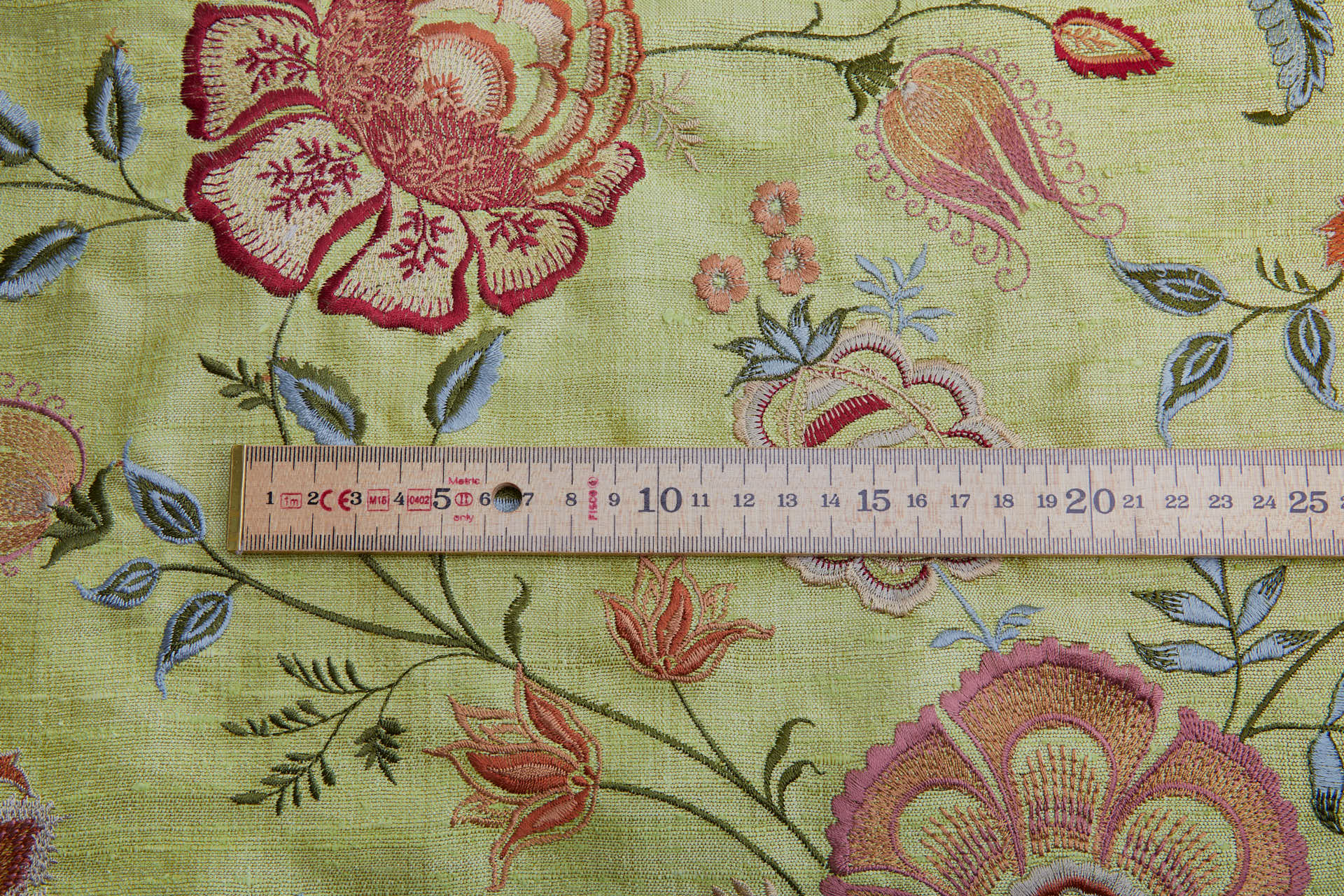 Lime Textured Raw Silk with Floral Embroidery fabric, image 6 of 11