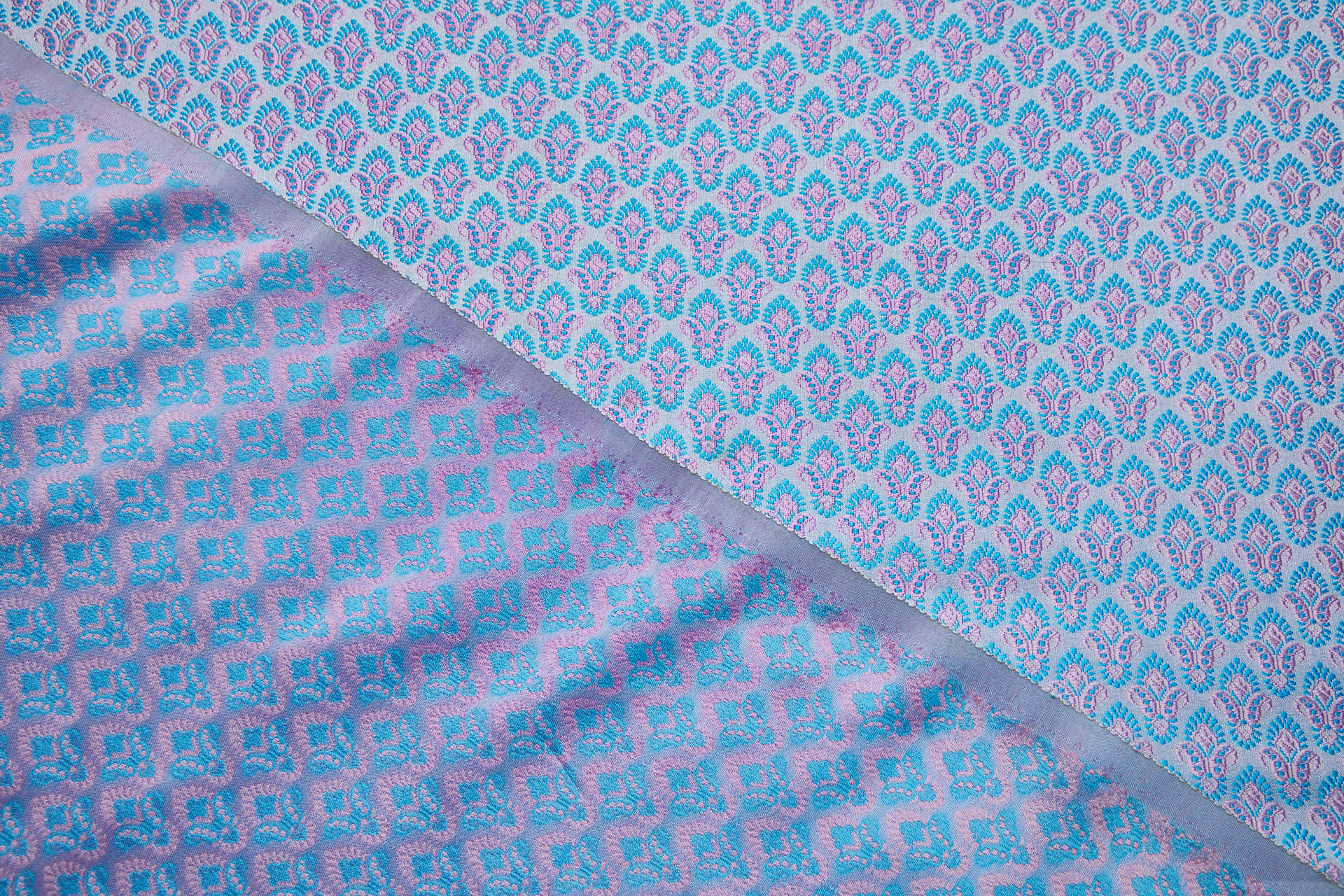 Small PatternBanaras Brocade - Turquoise and Pink fabric, image 4 of 9