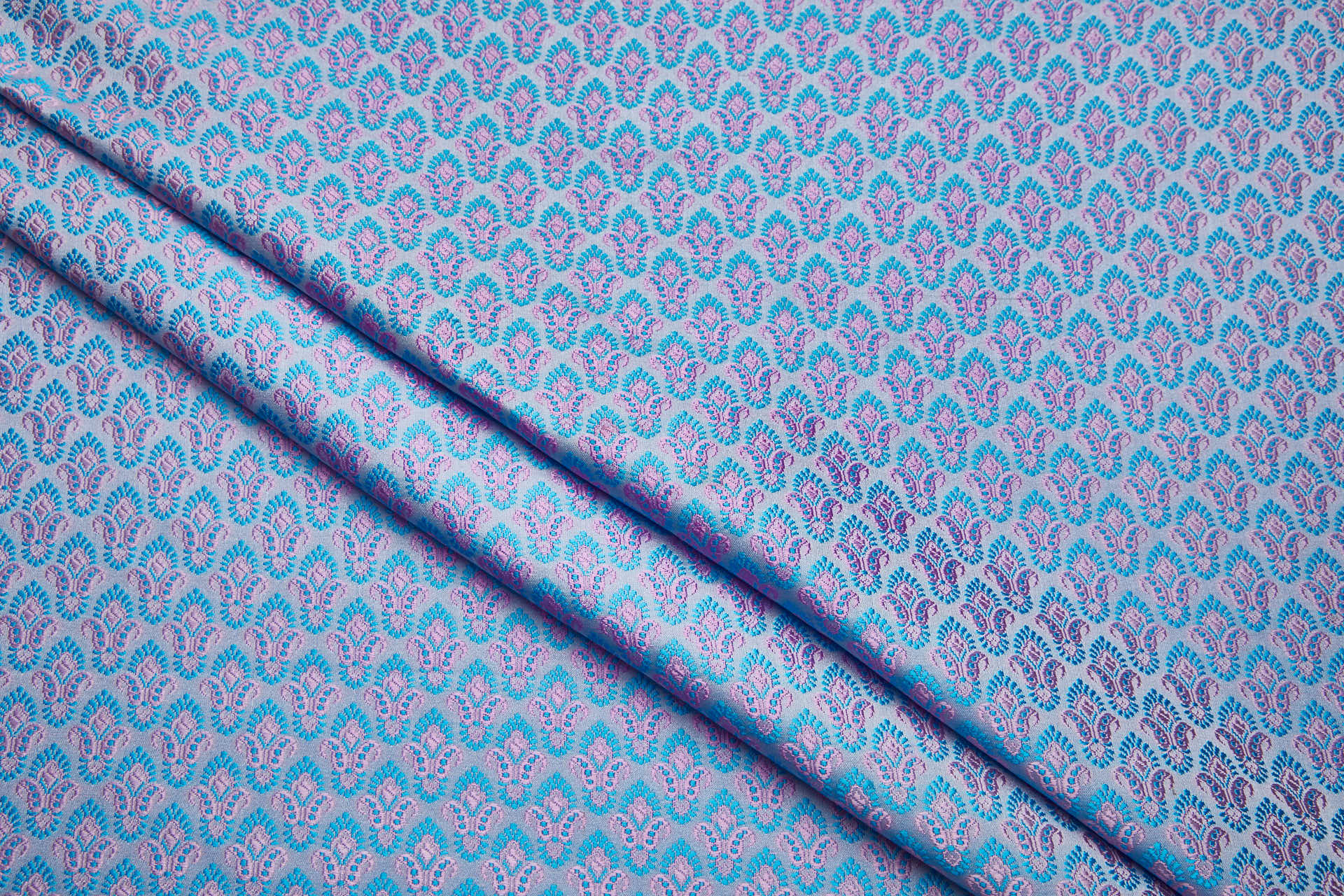 Small PatternBanaras Brocade - Turquoise and Pink fabric, image 3 of 9