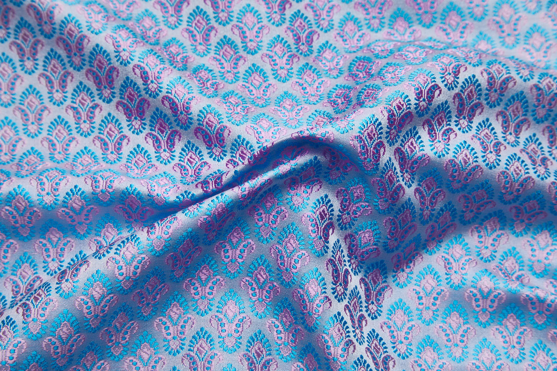 Small PatternBanaras Brocade - Turquoise and Pink fabric, image 2 of 9