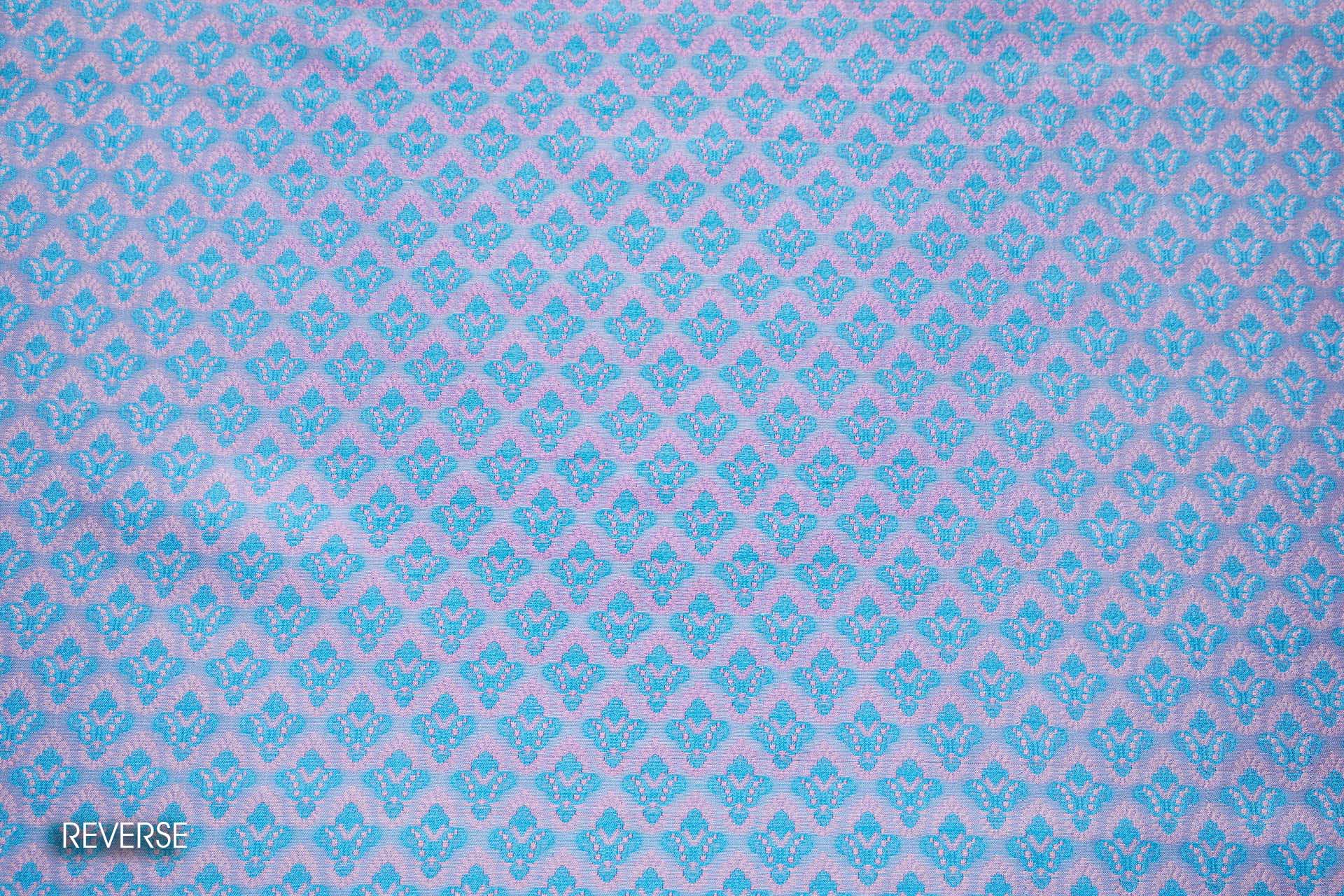 Small PatternBanaras Brocade - Turquoise and Pink fabric, image 6 of 9