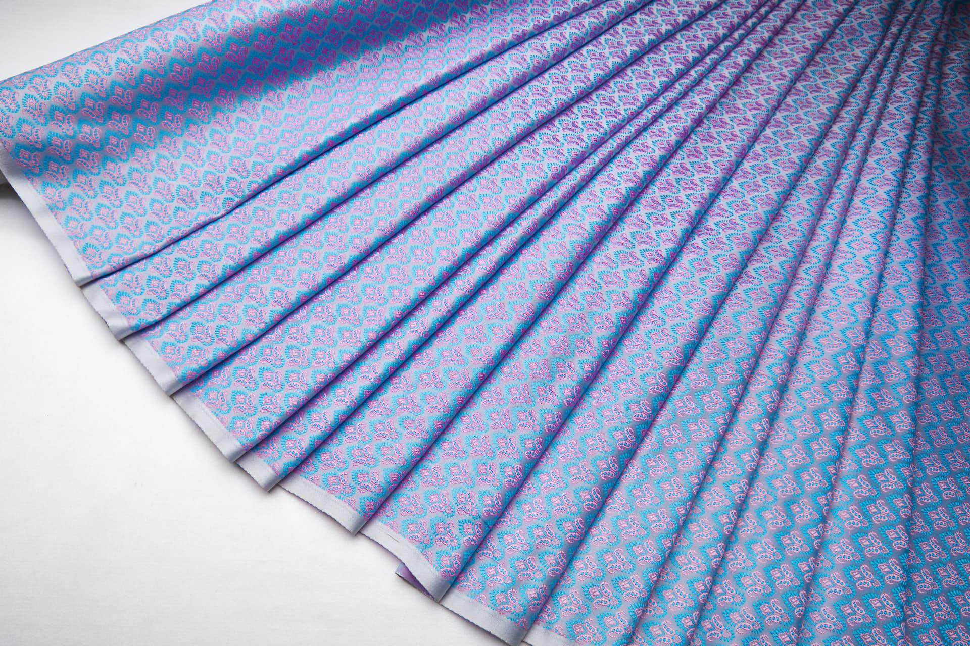 Small PatternBanaras Brocade - Turquoise and Pink fabric