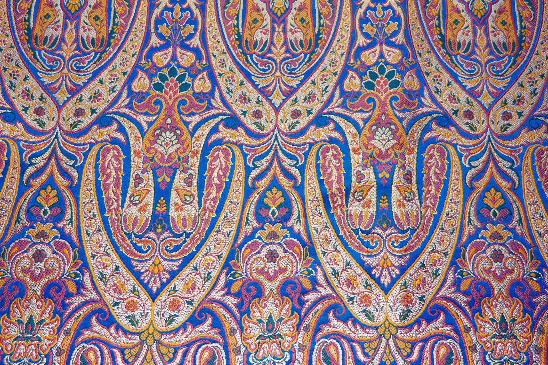 Heavy Banaras Brocade - Royal Blue, Red, Turmeric and Gold fabric, image 2 of 8