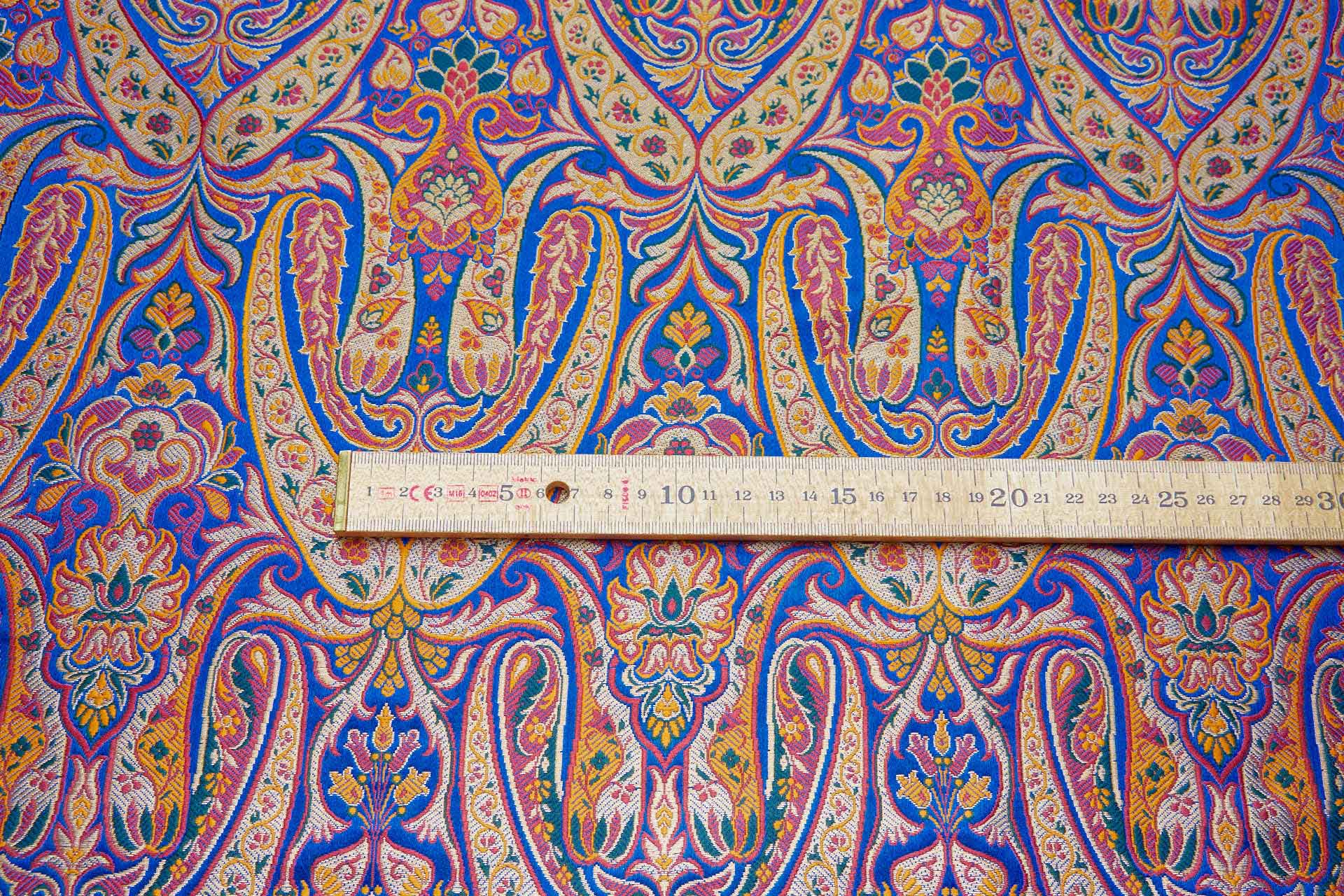 Heavy Banaras Brocade - Royal Blue, Red, Turmeric and Gold fabric, image 3 of 8