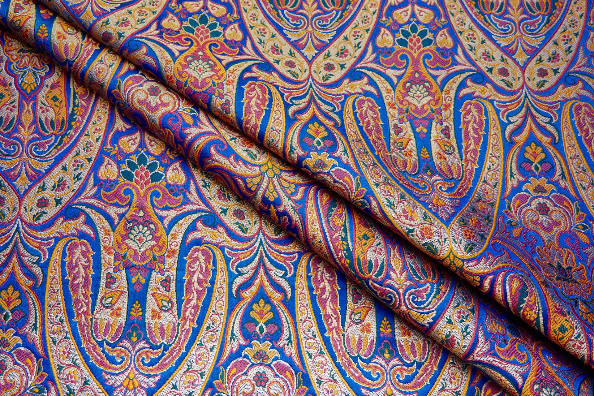 Heavy Banaras Brocade - Royal Blue, Red, Turmeric and Gold fabric, image 4 of 8