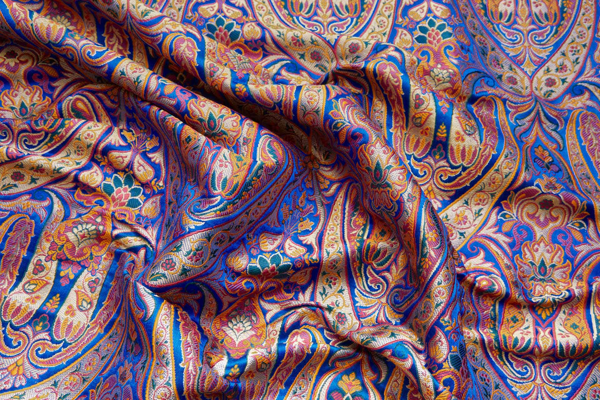 Heavy Banaras Brocade - Royal Blue, Red, Turmeric and Gold fabric, image 5 of 8