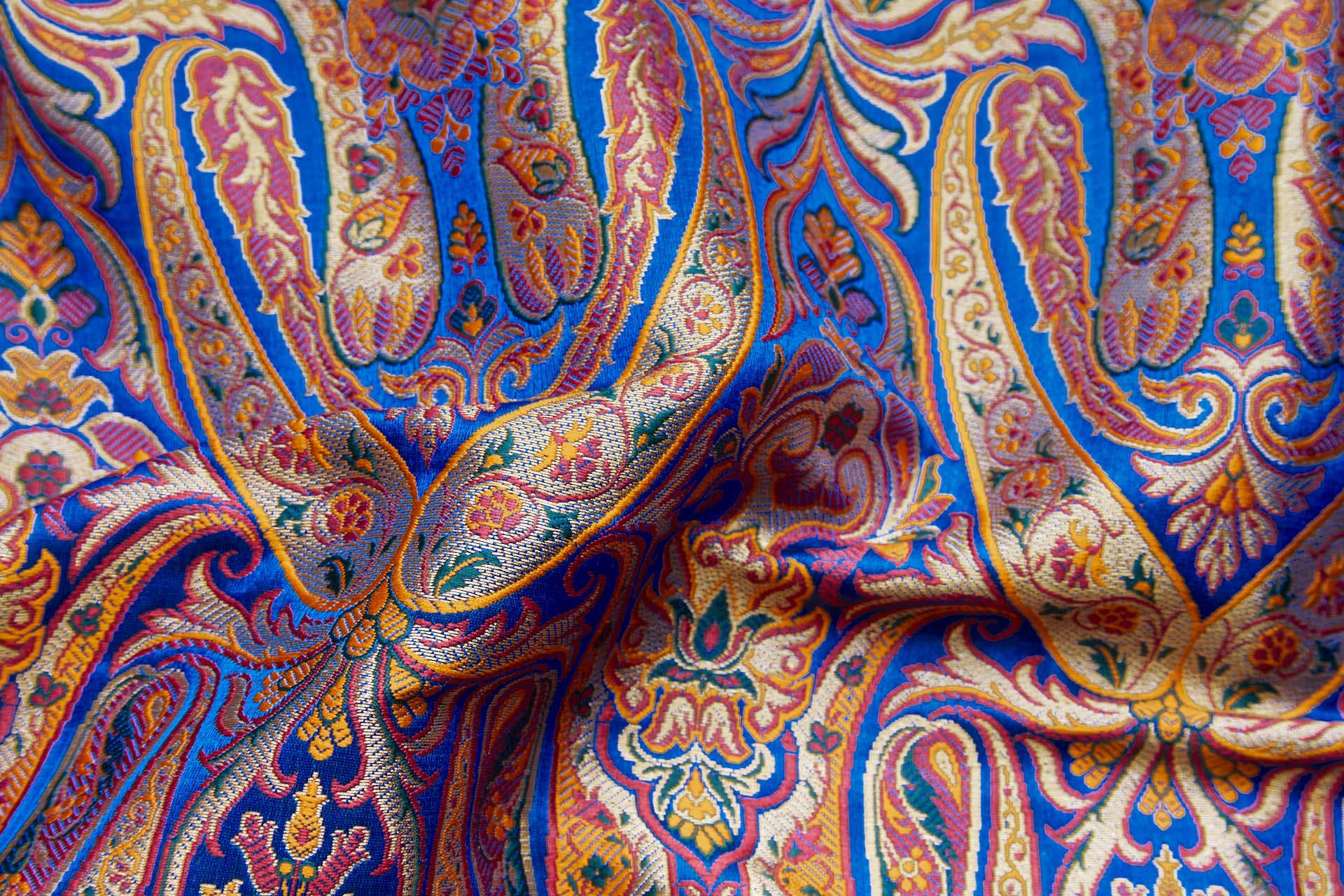 Heavy Banaras Brocade - Royal Blue, Red, Turmeric and Gold fabric, image 6 of 8