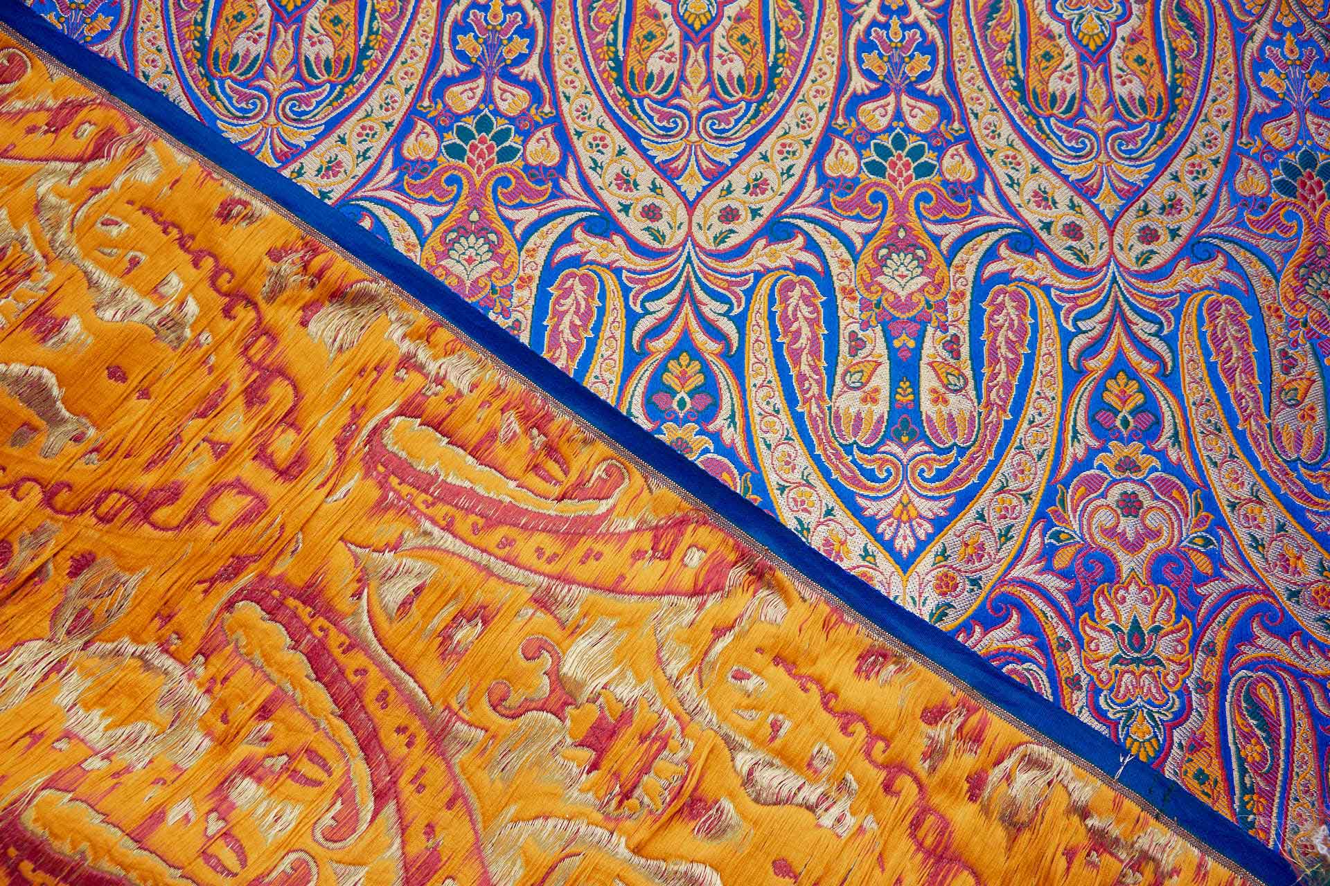 Heavy Banaras Brocade - Royal Blue, Red, Turmeric and Gold fabric, image 7 of 8