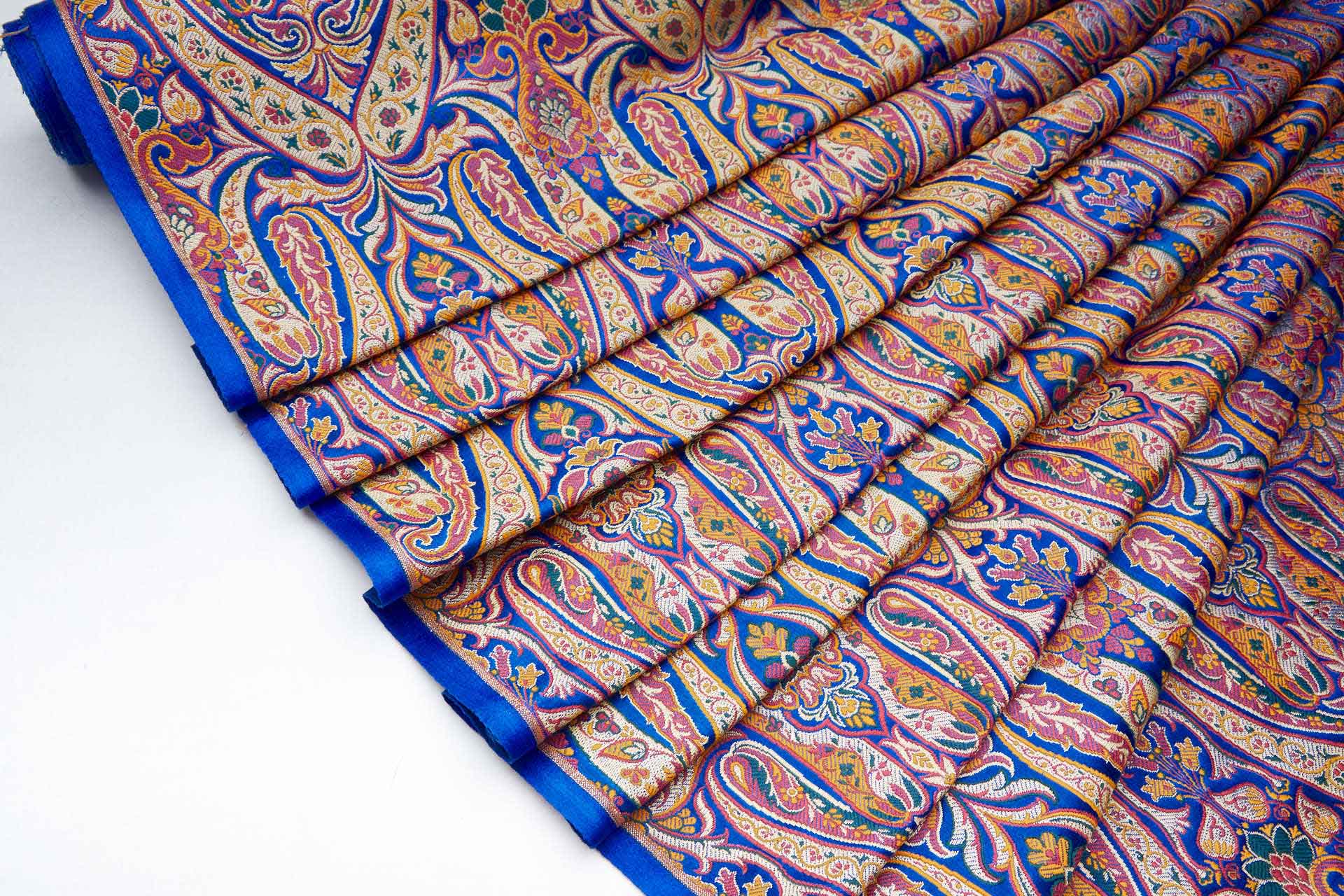 Heavy Banaras Brocade - Royal Blue, Red, Turmeric and Gold fabric