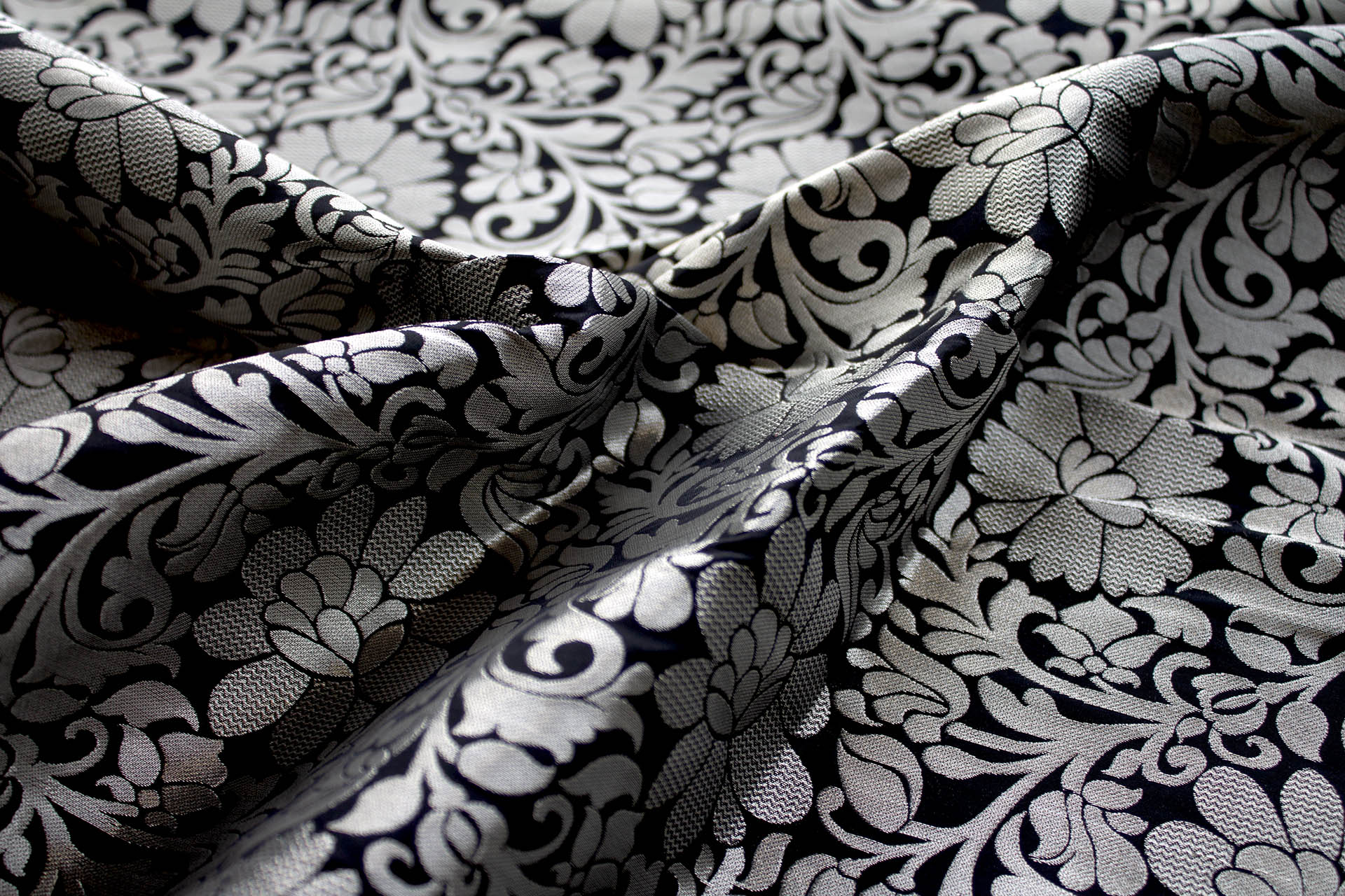 Black and Silver Metallic Floral Brocade fabric, image 3 of 7
