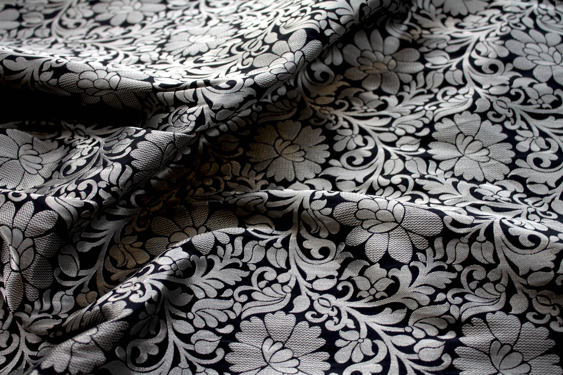 Black and Silver Metallic Floral Brocade fabric, image 4 of 7