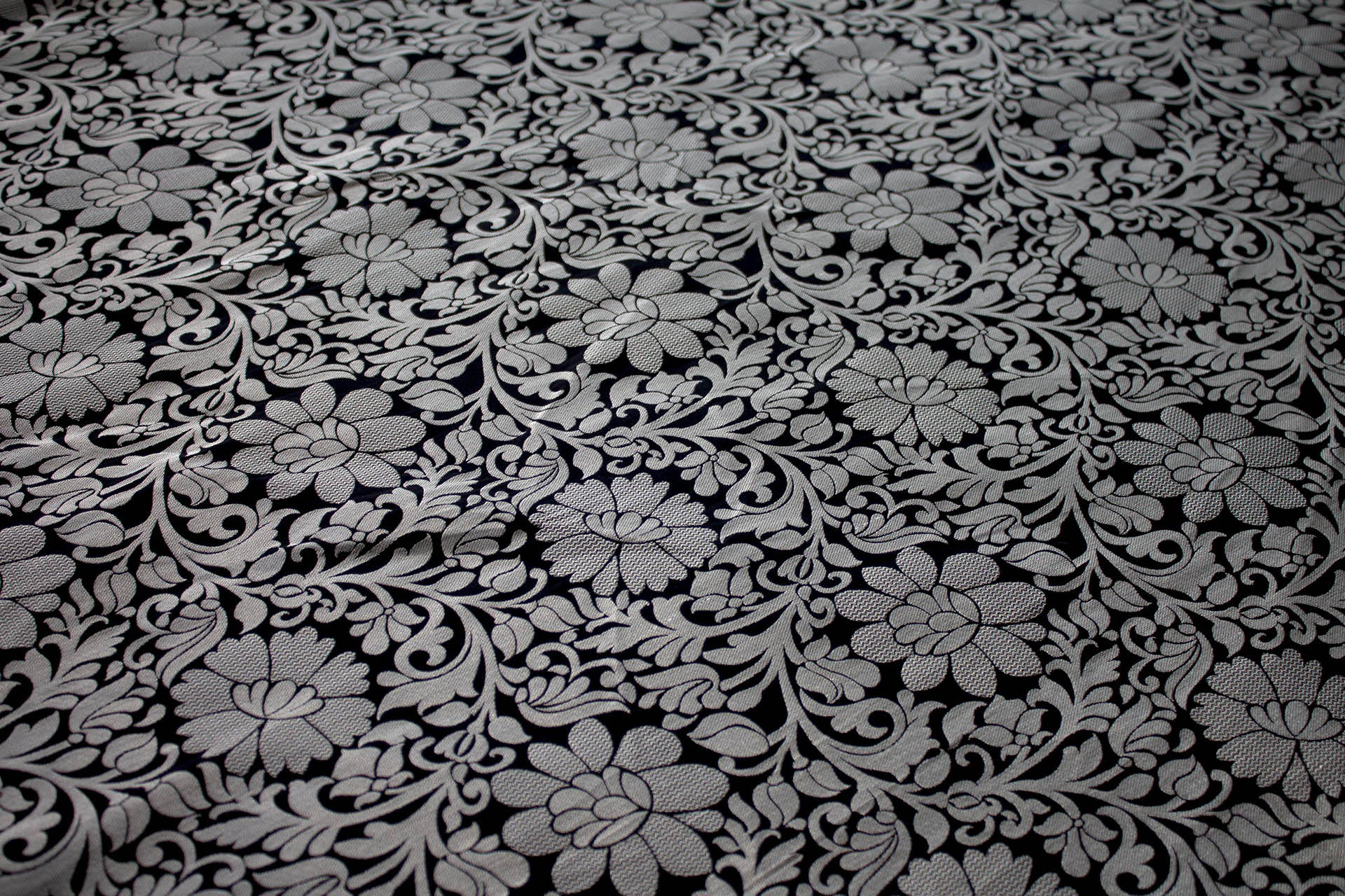 Black and Silver Metallic Floral Brocade fabric, image 5 of 7