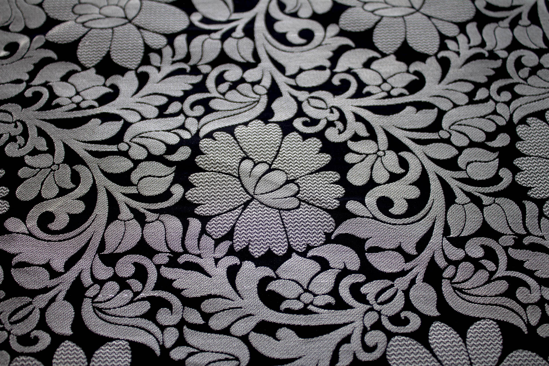 Black and Silver Metallic Floral Brocade fabric, image 6 of 7