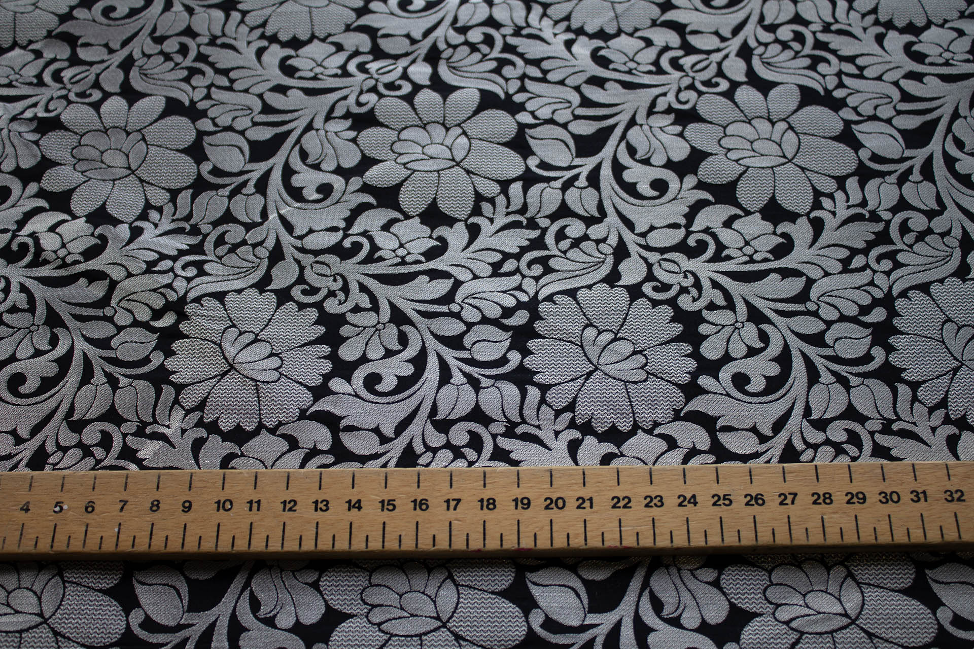 Black and Silver Metallic Floral Brocade fabric, image 7 of 7