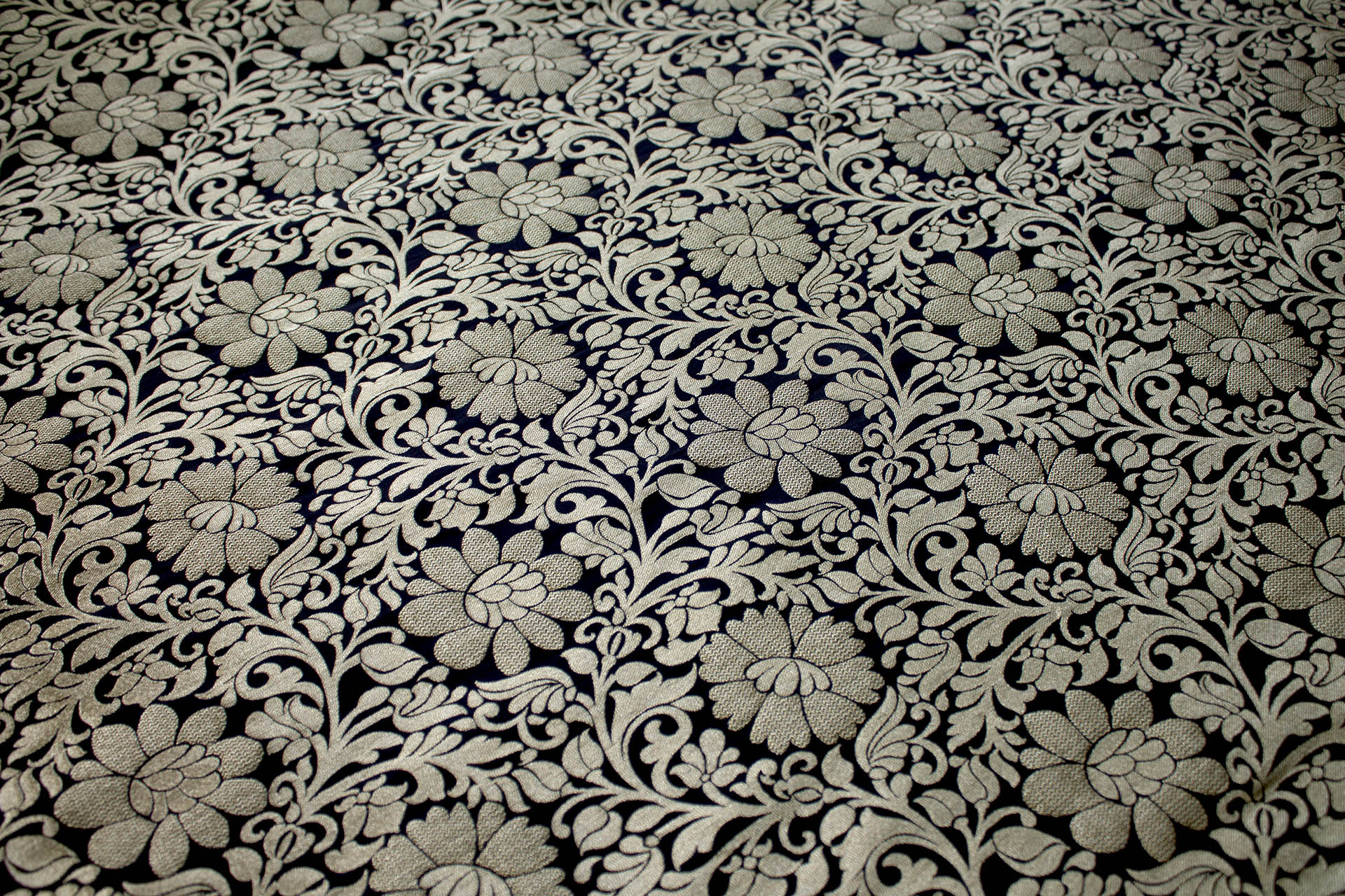 Black and Gold Metallic Floral Brocade fabric, image 2 of 6
