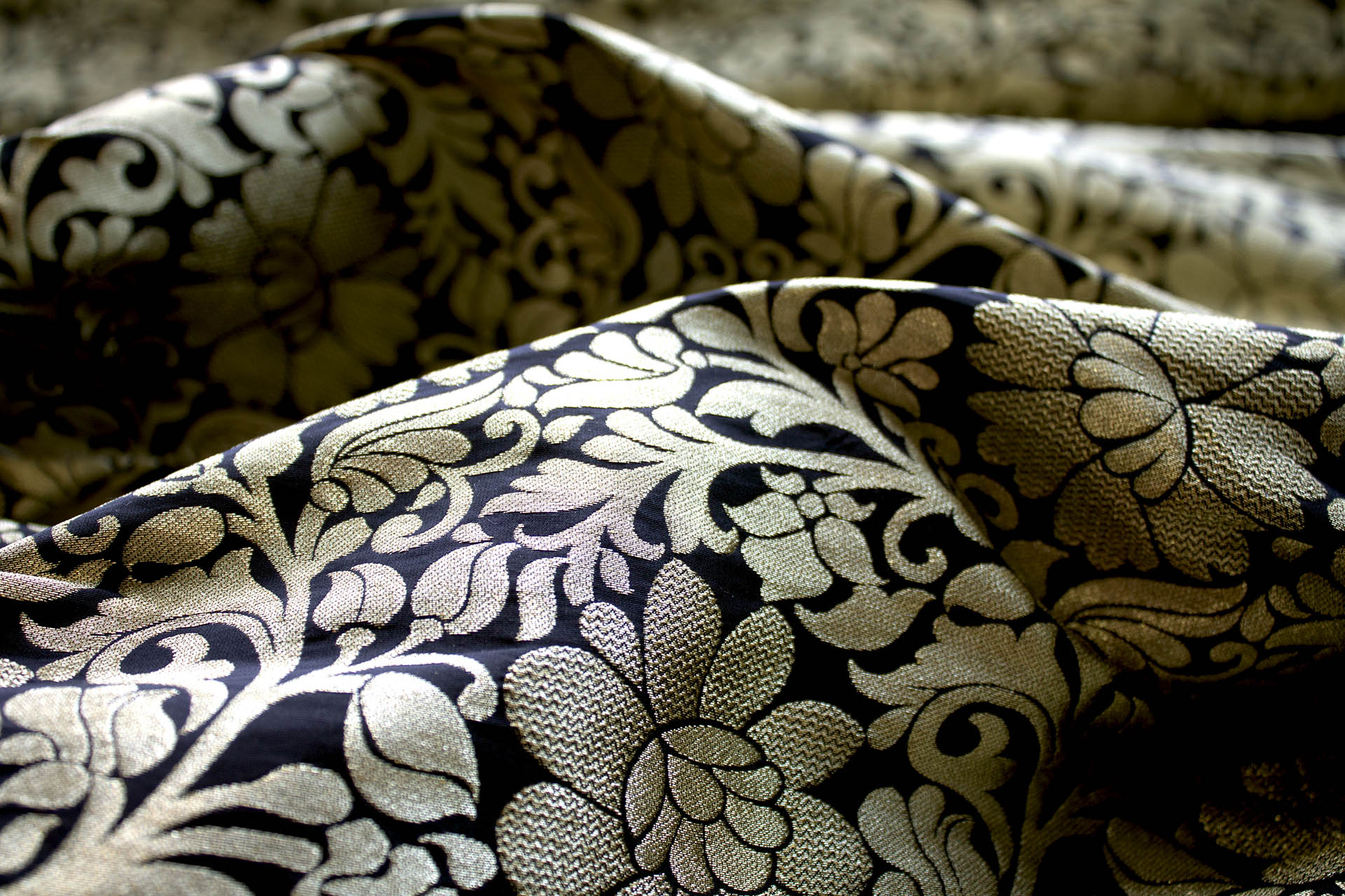 Black and Gold Metallic Floral Brocade fabric, image 4 of 6