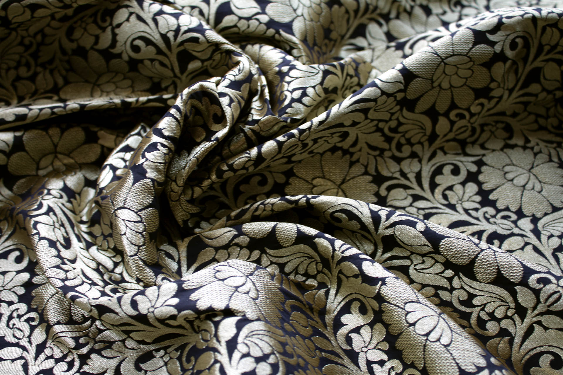 Black and Gold Metallic Floral Brocade fabric, image 6 of 6