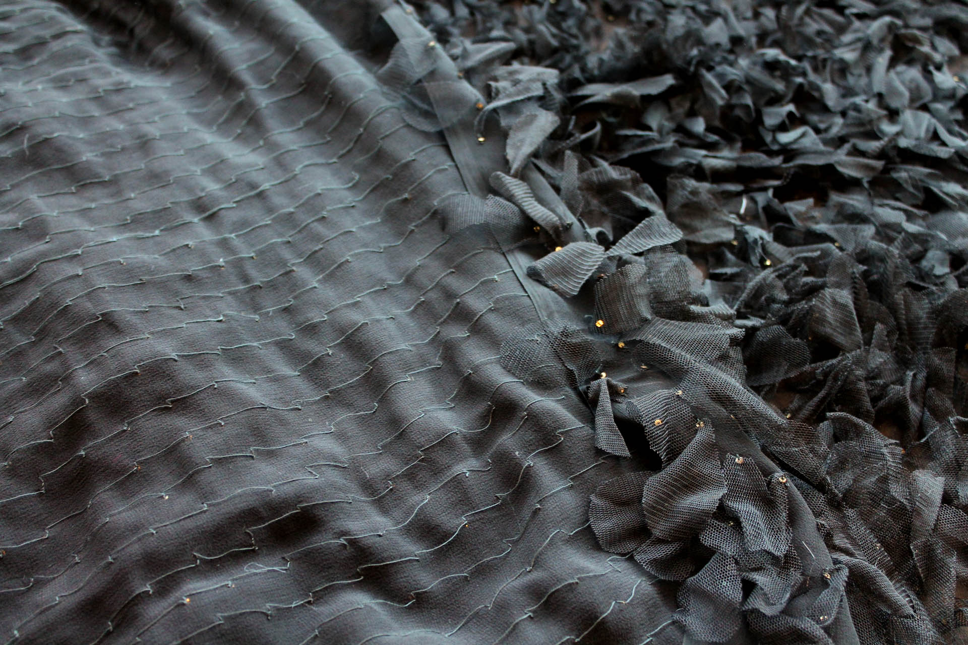 Petal Tulle on Silk Chiffon - Black fabric, image 4 of 6