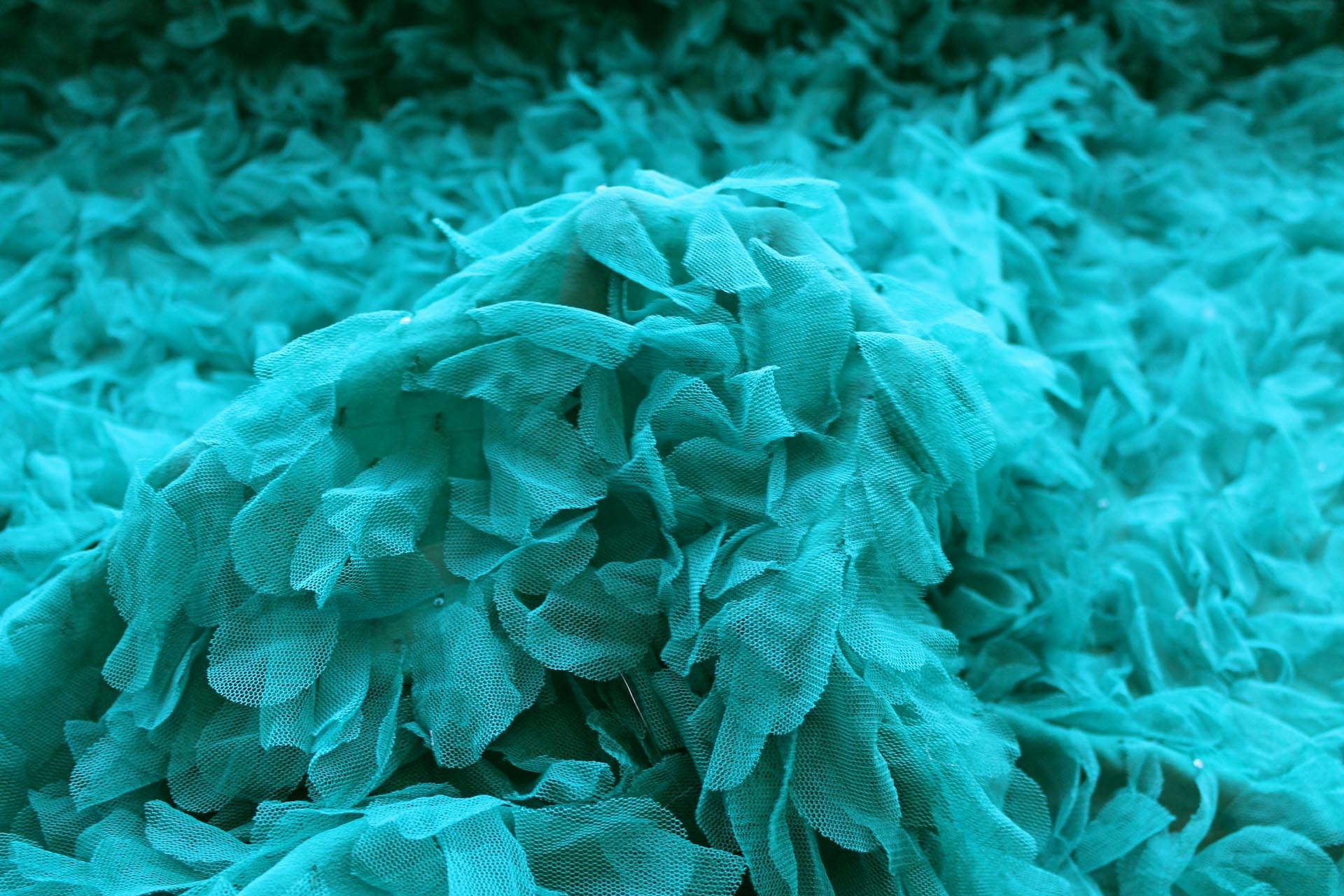 Petal Tulle on Silk Chiffon - Peacock Green fabric, image 4 of 6