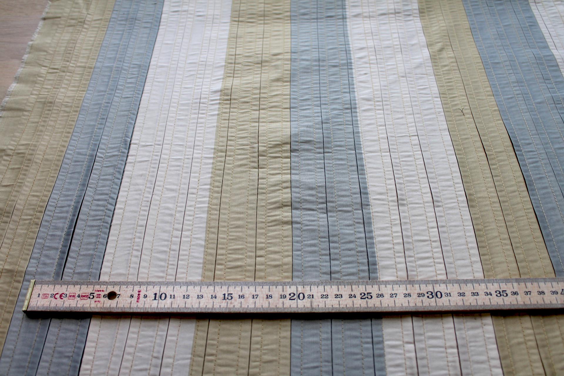 Pin-tuck Striped Silk - Blue Gold fabric, image 3 of 6