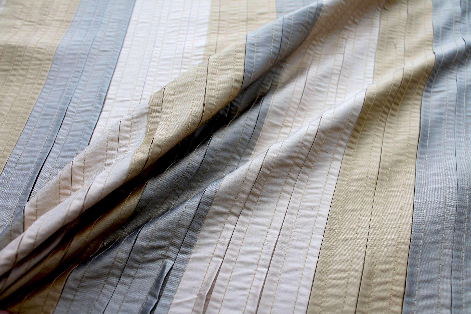 Pin-tuck Striped Silk - Blue Gold fabric
