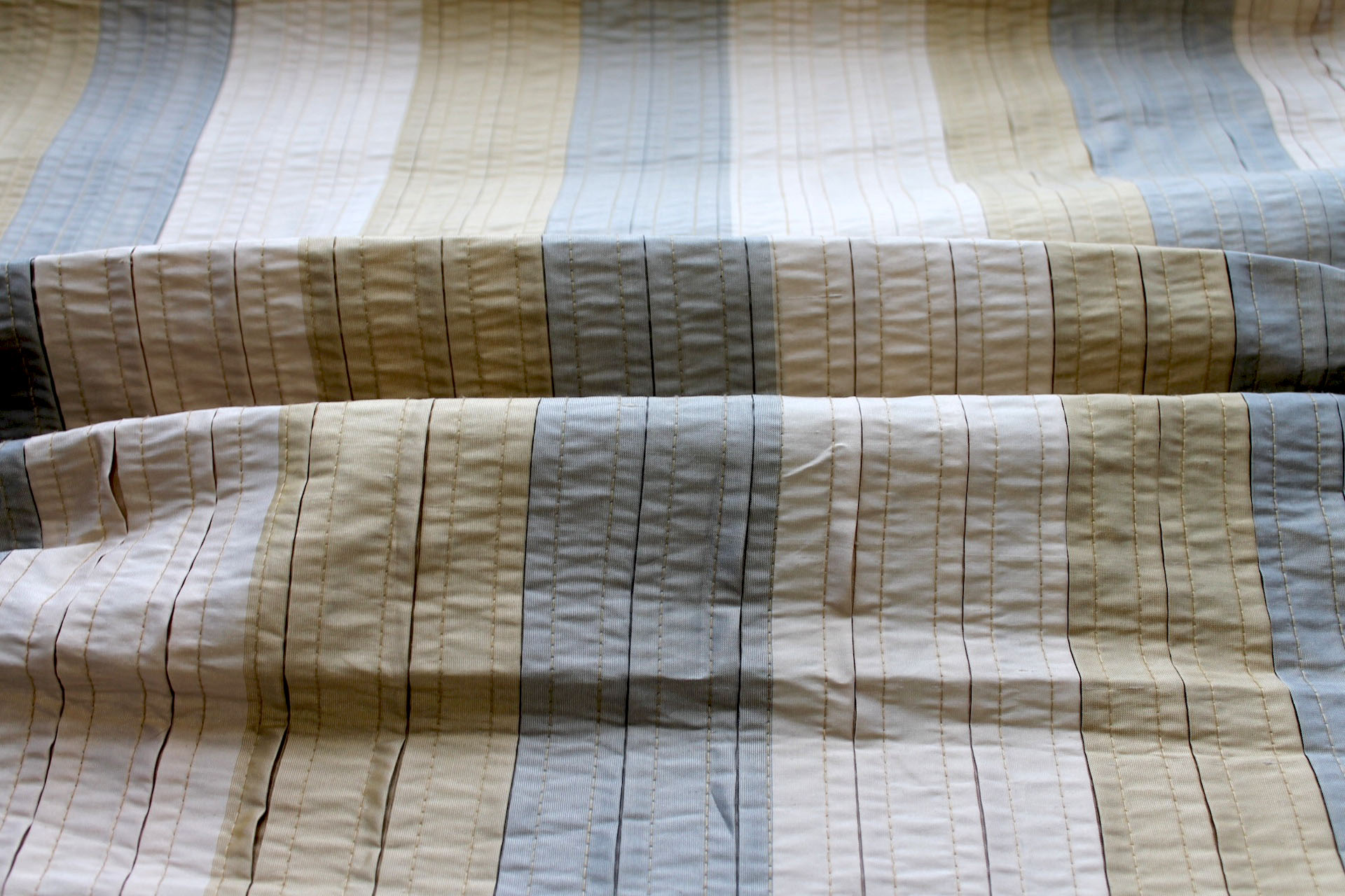 Pin-tuck Striped Silk - Blue Gold fabric, image 4 of 6