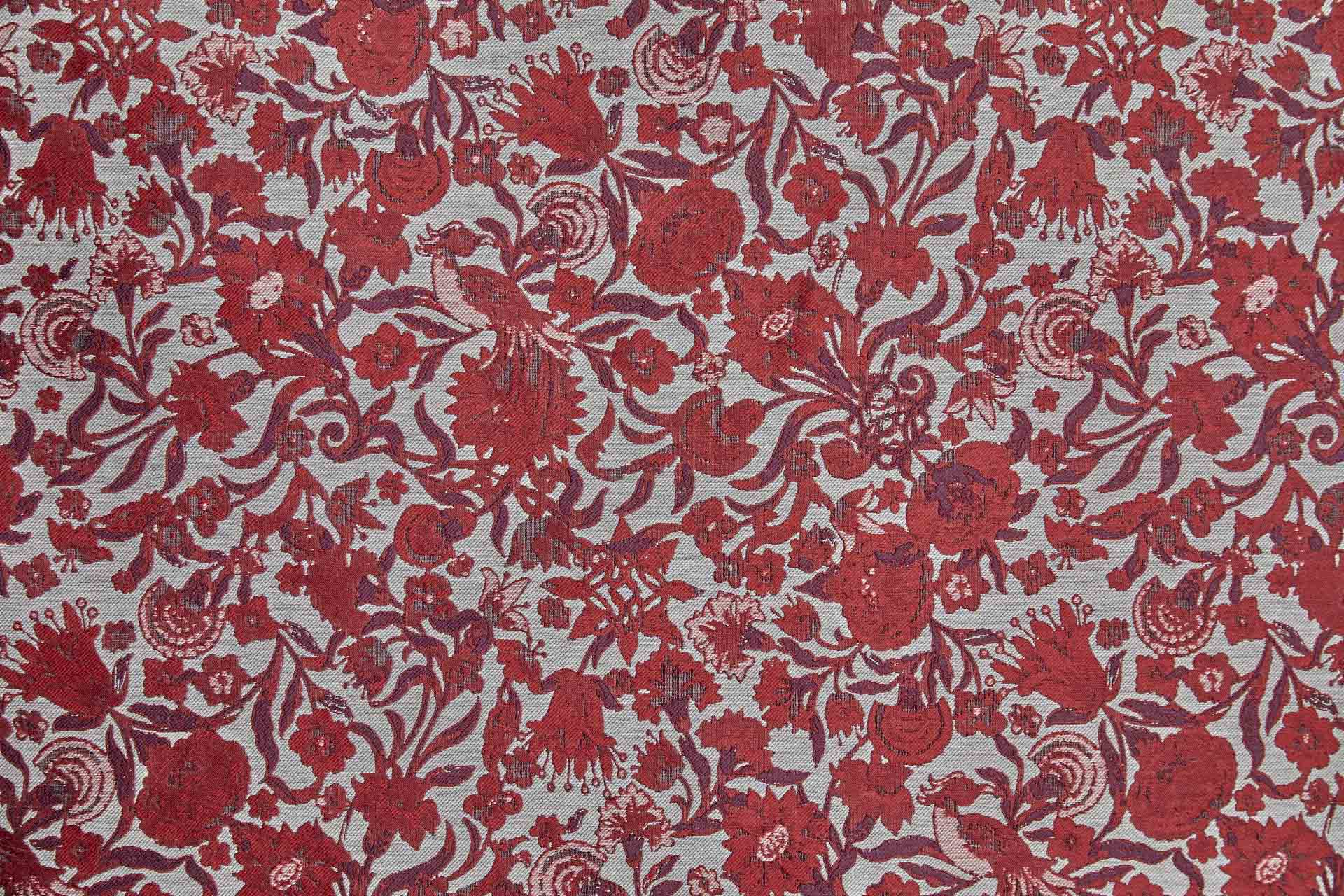 Thicker Tapestry Style Floral Brocade - Red, Pink and Burgundy on Ivory fabric, image 2 of 9