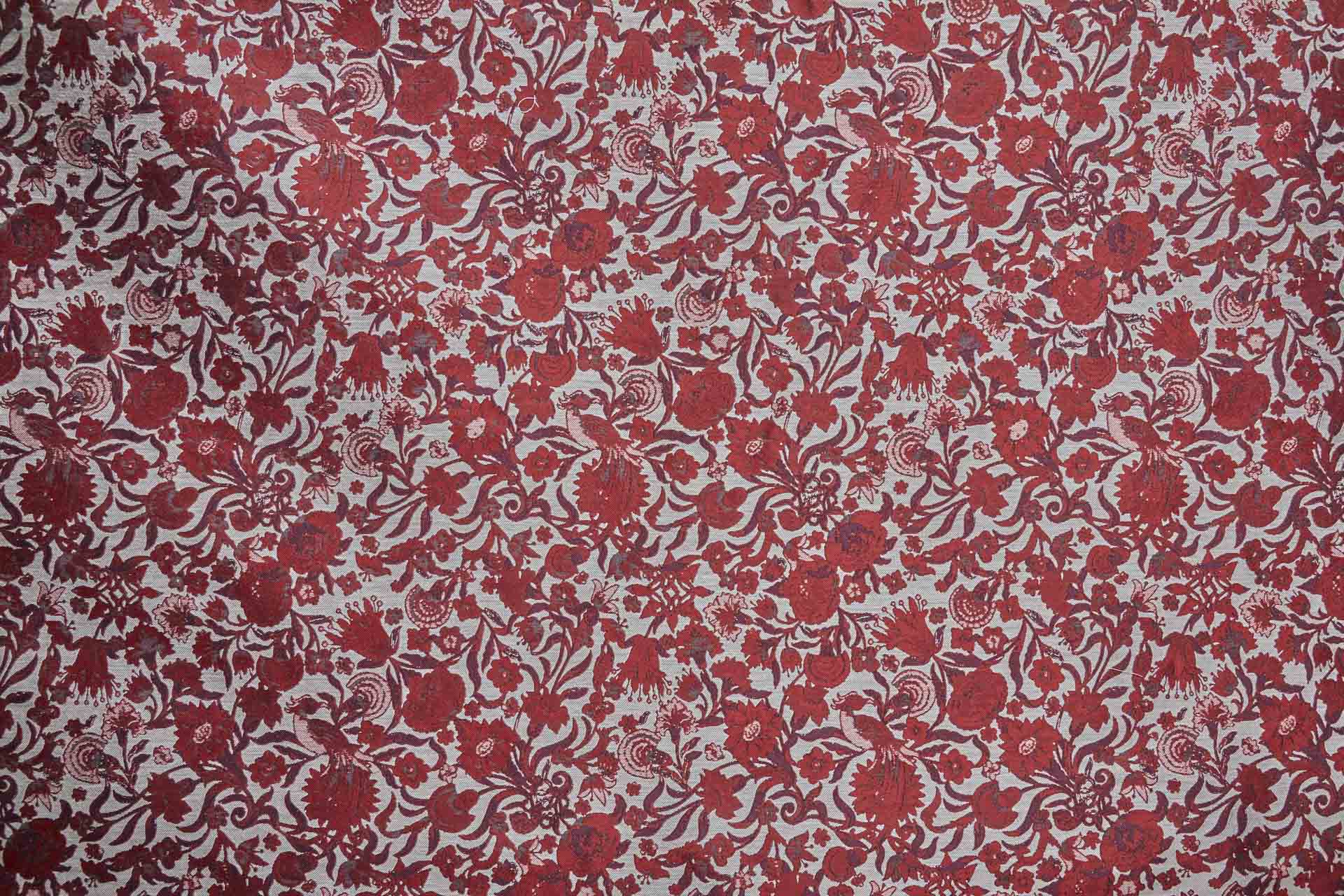 Thicker Tapestry Style Floral Brocade - Red, Pink and Burgundy on Ivory fabric, image 4 of 9