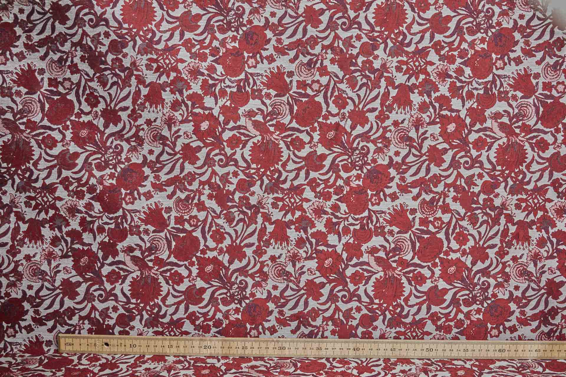 Thicker Tapestry Style Floral Brocade - Red, Pink and Burgundy on Ivory fabric, image 5 of 9