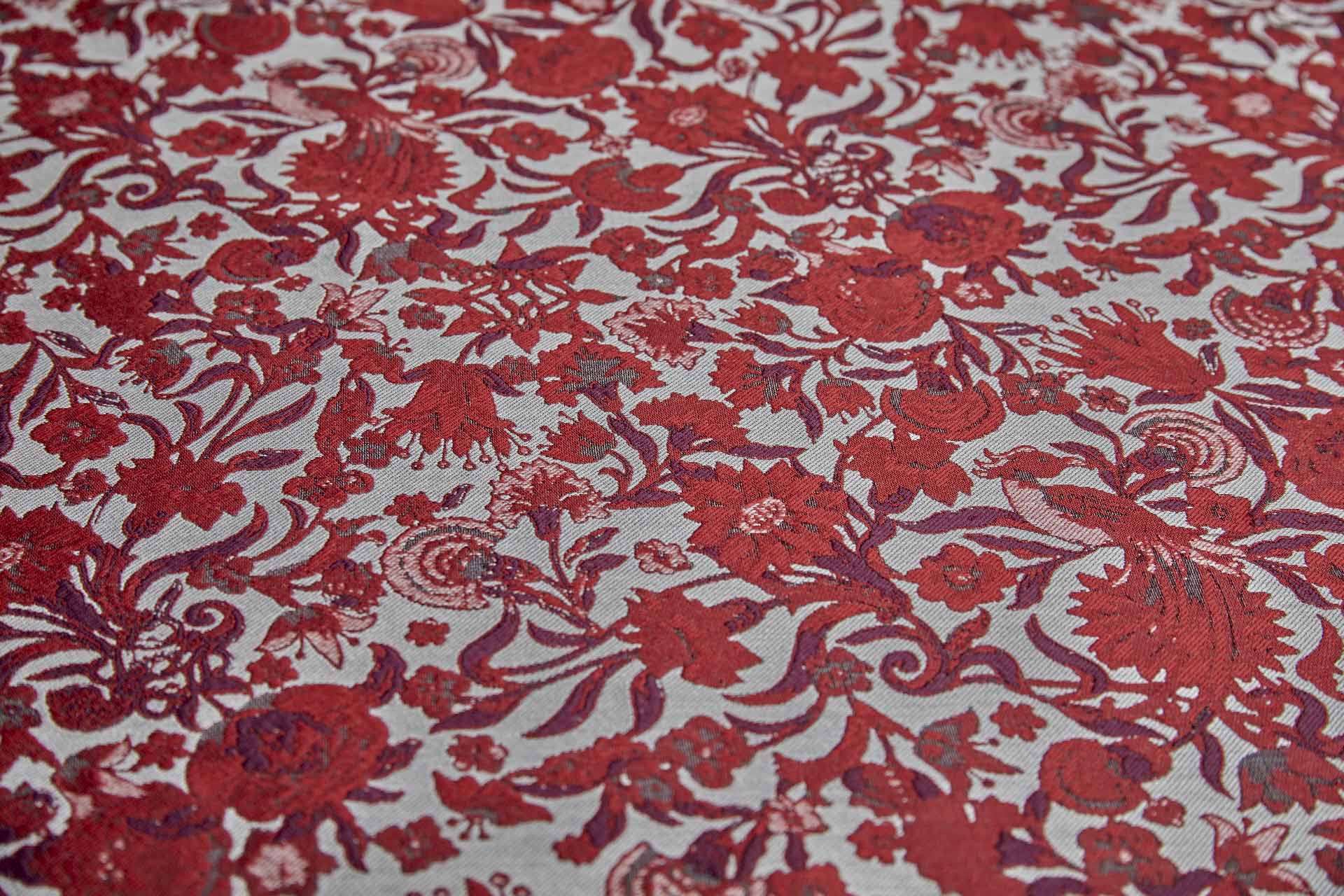 Thicker Tapestry Style Floral Brocade - Red, Pink and Burgundy on Ivory fabric, image 6 of 9