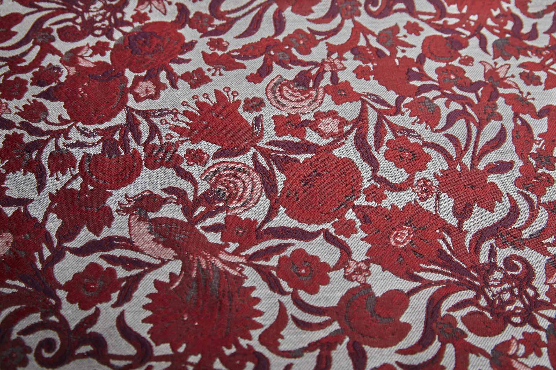 Thicker Tapestry Style Floral Brocade - Red, Pink and Burgundy on Ivory fabric, image 7 of 9