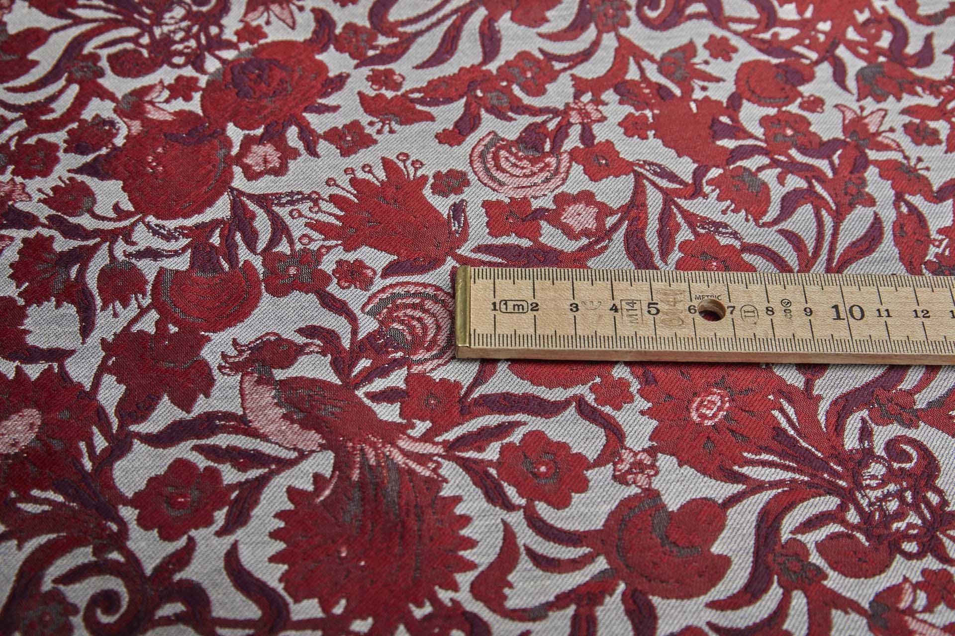 Thicker Tapestry Style Floral Brocade - Red, Pink and Burgundy on Ivory fabric, image 8 of 9