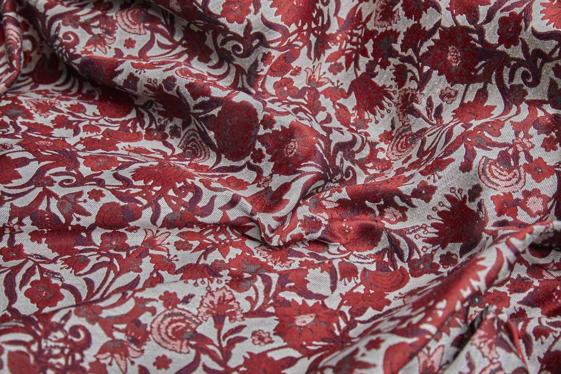 Thicker Tapestry Style Floral Brocade - Red, Pink and Burgundy on Ivory fabric, image 9 of 9