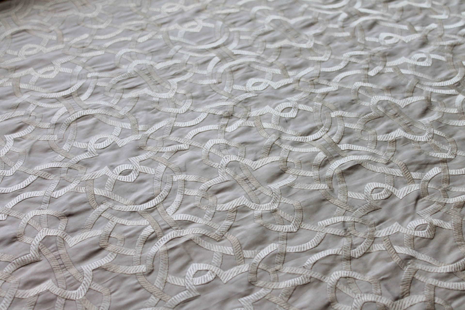 NEW VERSION - Geometric Embroidered Silk Dupion - Creamy Ivory fabric, image 2 of 7